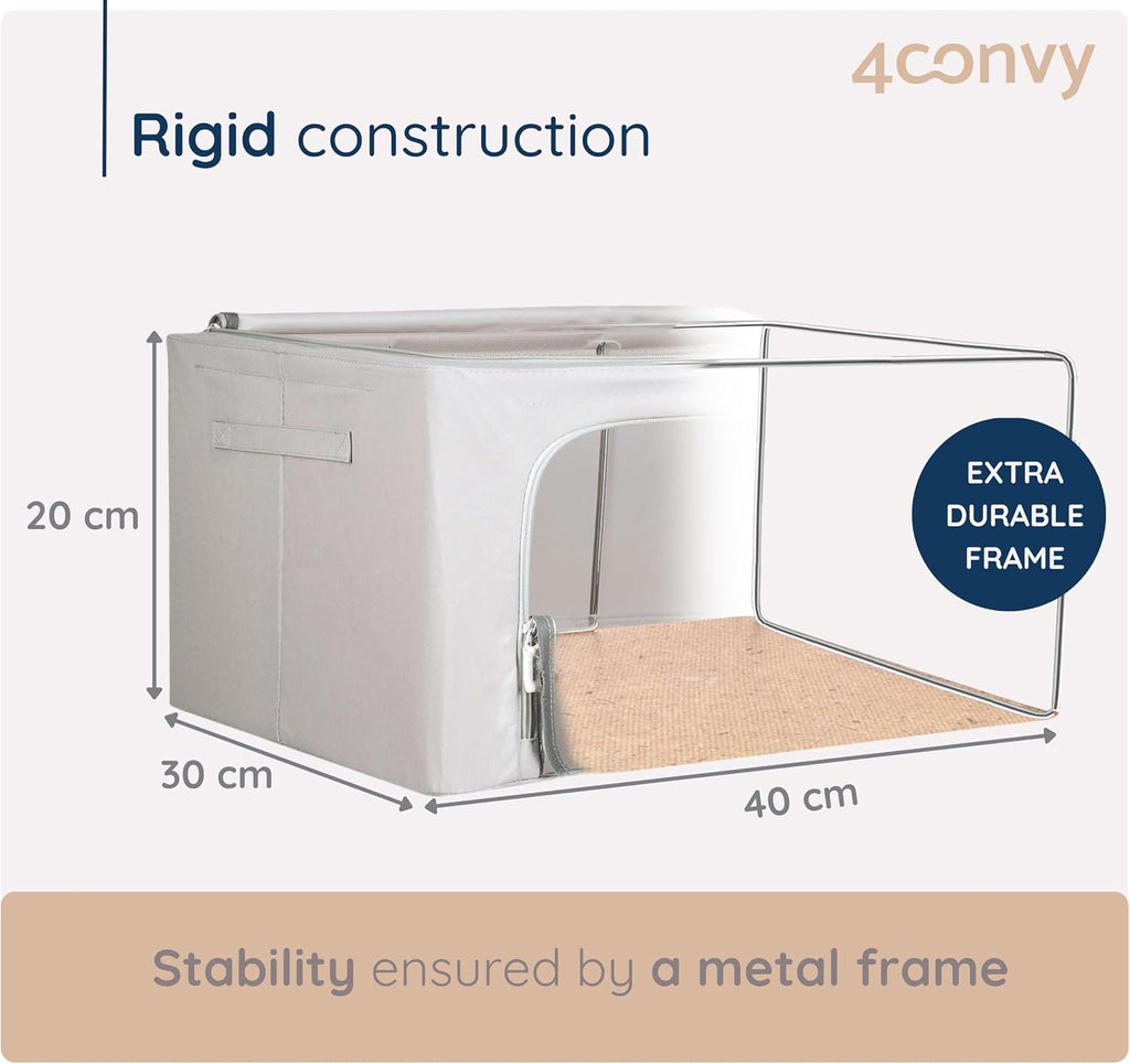 4CONVY Kledingboxen met Metalen Frame – Stevige Opbergboxen voor Kleding, Dekbedden en Dekens – Stapelbare Opbergdozen voor Kastorganisatie met Doorzichtig Venster en Handgrepen – Opvouwbaar – 3x24L