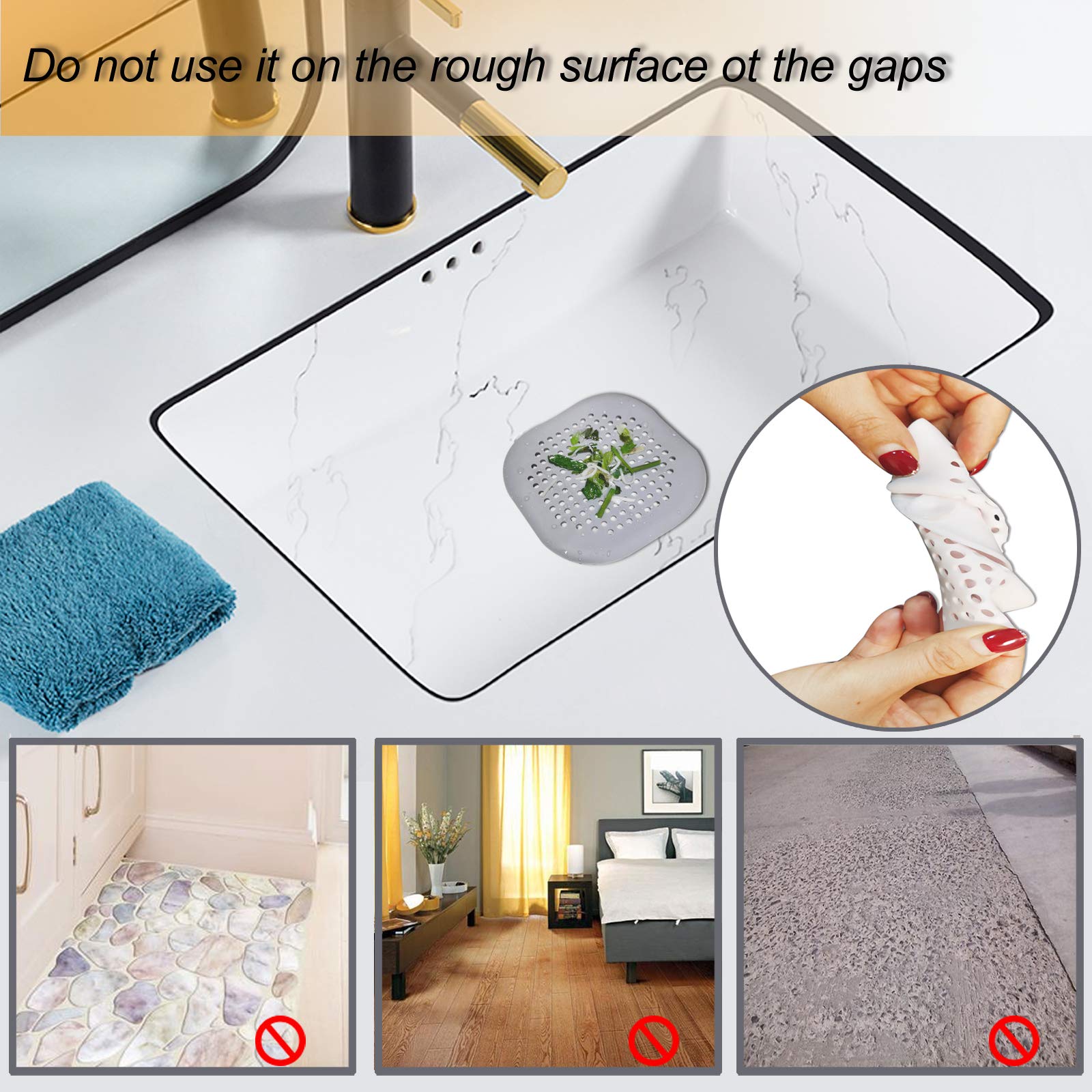 Bovinde Hair Drain Catcher,Square Cover for Shower 2 Pack (Sliver Grey) | Drainer Cover Silicone Hair Stopper with Suction Cups,Protector Accessories,Easy to Install Suit for Bathroom,Bathtub,Sink