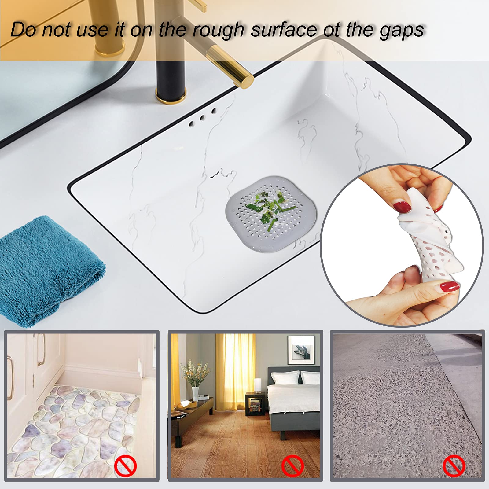 Bovinde Hair Drain Catcher,Square Cover for Shower 2 Pack (Sliver Grey) | Drainer Cover Silicone Hair Stopper with Suction Cups,Protector Accessories,Easy to Install Suit for Bathroom,Bathtub,Sink