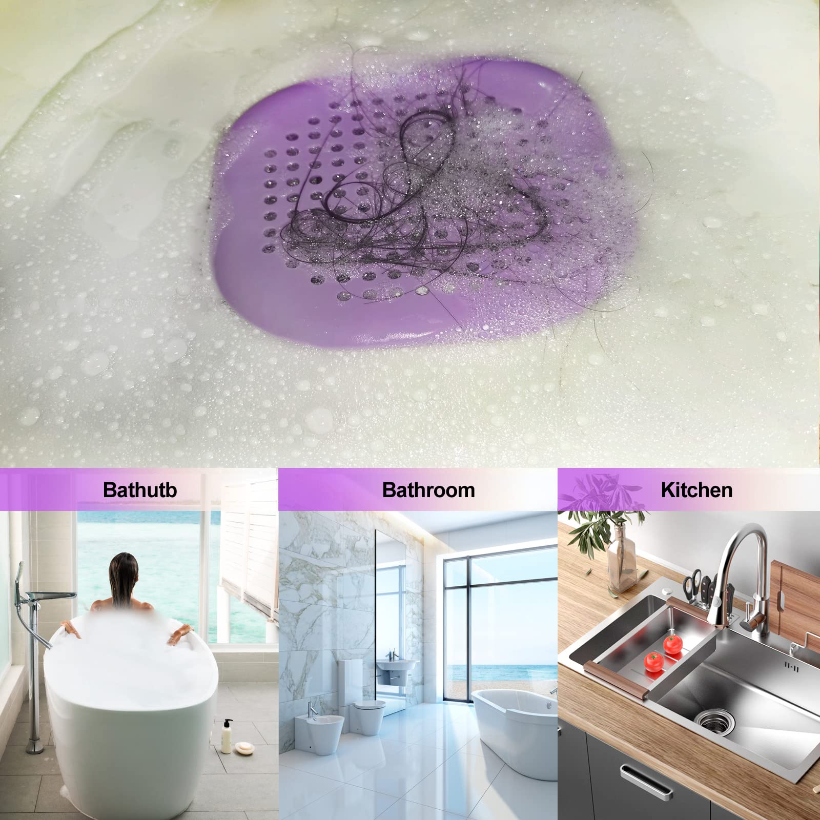 Bovinde Hair Drain Catcher,Square Cover for Shower 2 Pack (Sliver Grey) | Drainer Cover Silicone Hair Stopper with Suction Cups,Protector Accessories,Easy to Install Suit for Bathroom,Bathtub,Sink