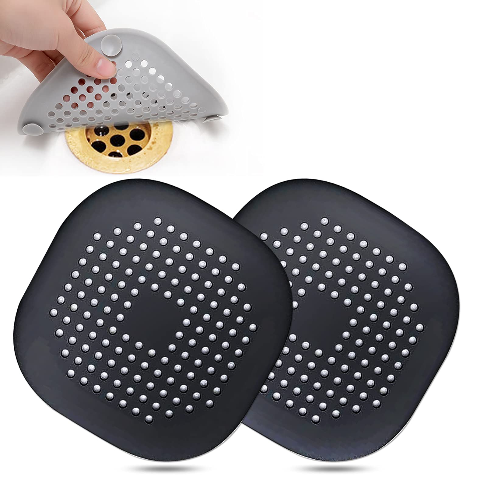 Bovinde Hair Drain Catcher,Square Cover for Shower 2 Pack (Sliver Grey) | Drainer Cover Silicone Hair Stopper with Suction Cups,Protector Accessories,Easy to Install Suit for Bathroom,Bathtub,Sink