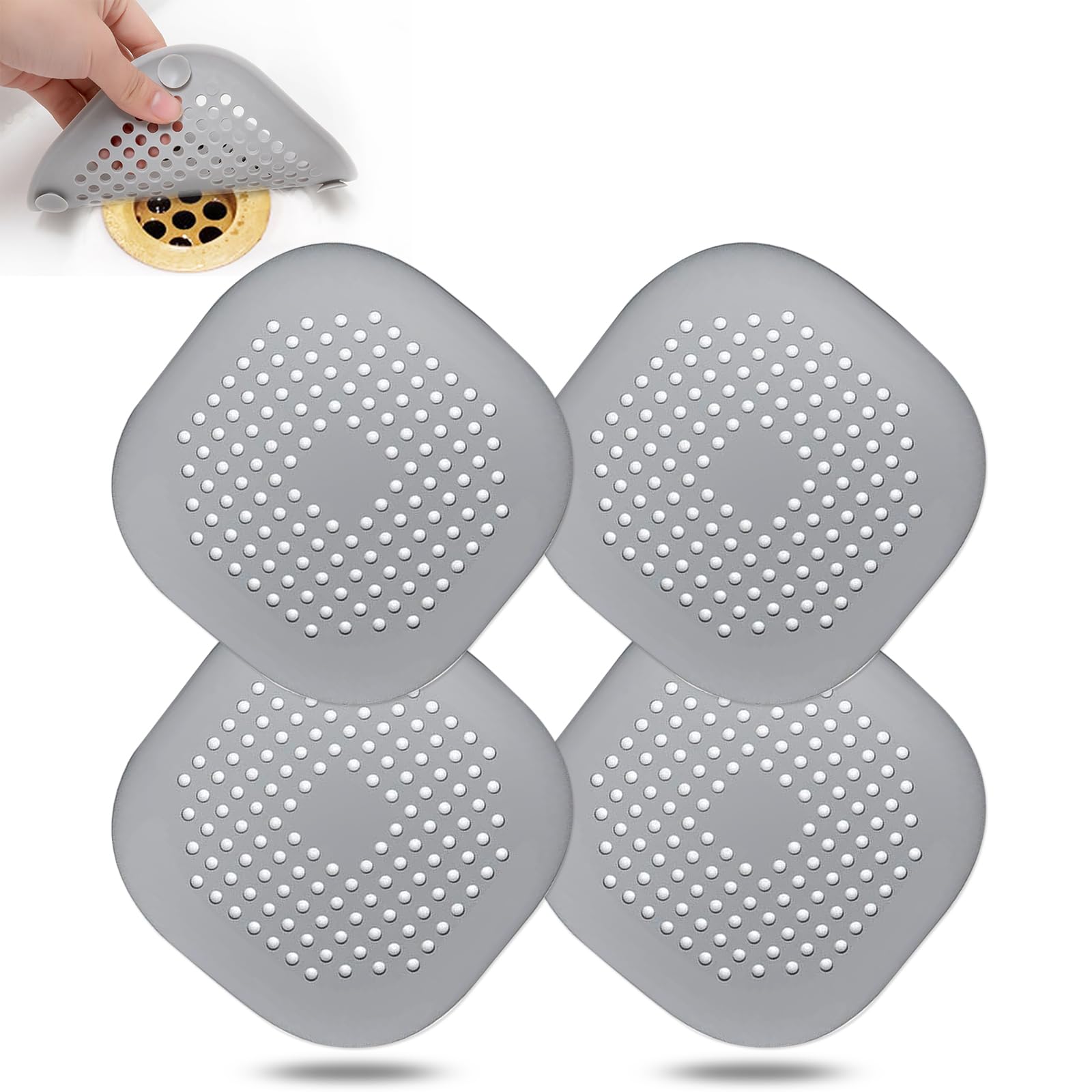 Bovinde Hair Drain Catcher,Square Cover for Shower 2 Pack (Sliver Grey) | Drainer Cover Silicone Hair Stopper with Suction Cups,Protector Accessories,Easy to Install Suit for Bathroom,Bathtub,Sink