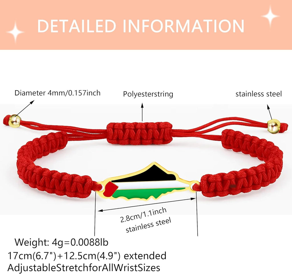 Palestina-kaartarmband, handgemaakte, verstelbare sieraden van touw, Midden-Oosters geloofsgeschenk voor mannen en vrouwen, unisex culturele armband YA5882