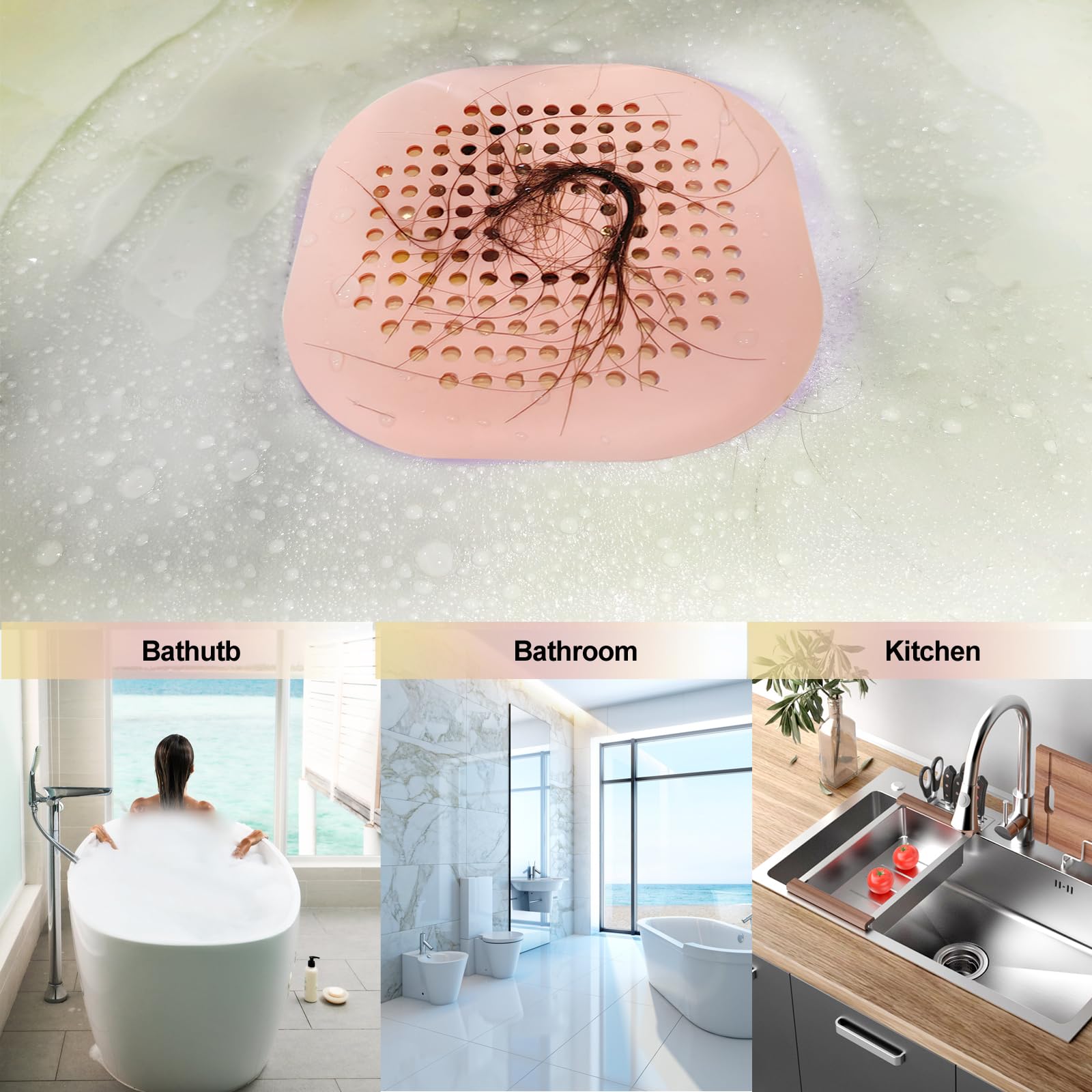 Bovinde Hair Drain Catcher,Square Cover for Shower 2 Pack (Sliver Grey) | Drainer Cover Silicone Hair Stopper with Suction Cups,Protector Accessories,Easy to Install Suit for Bathroom,Bathtub,Sink
