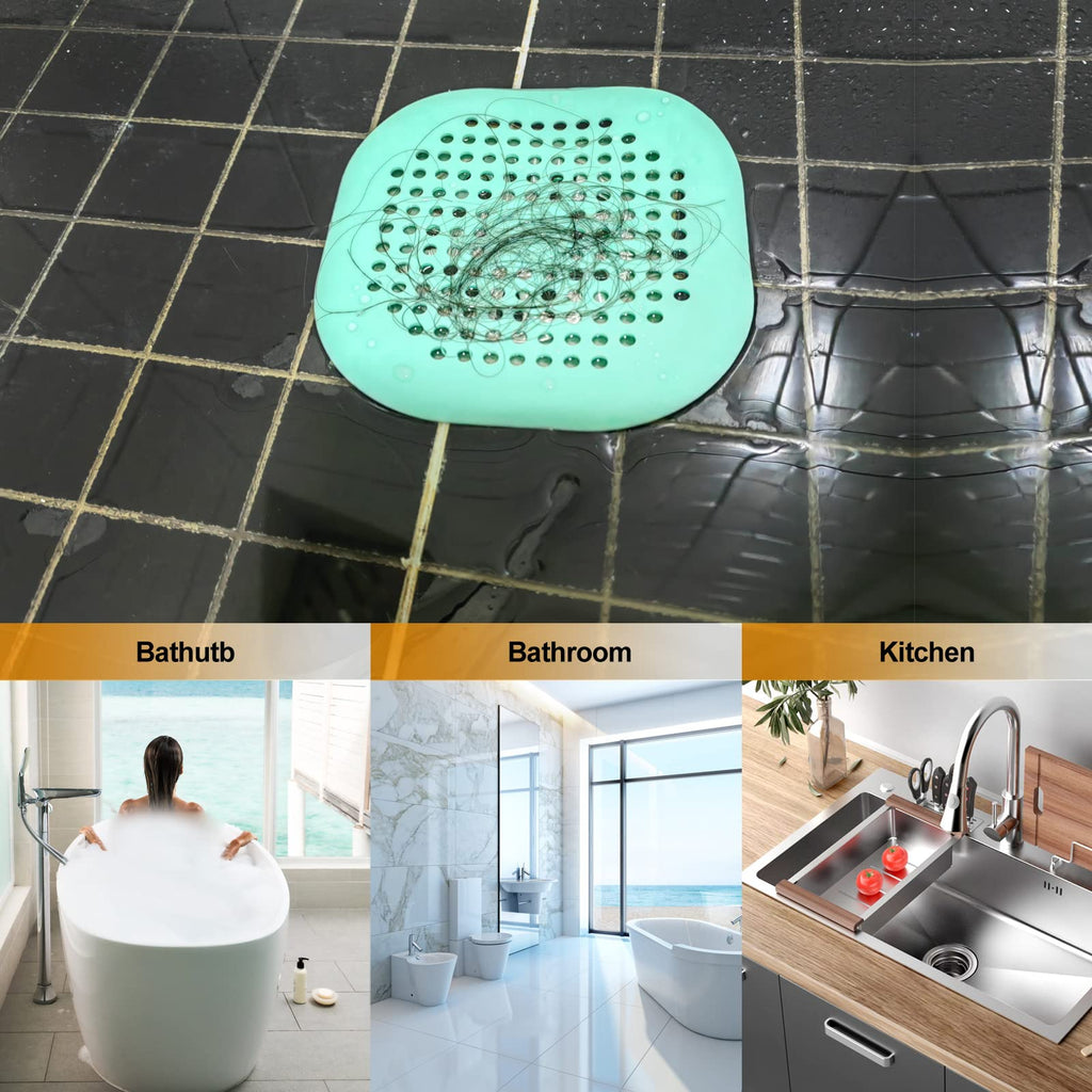 Bovinde Hair Drain Catcher,Square Cover for Shower 2 Pack (Sliver Grey) | Drainer Cover Silicone Hair Stopper with Suction Cups,Protector Accessories,Easy to Install Suit for Bathroom,Bathtub,Sink