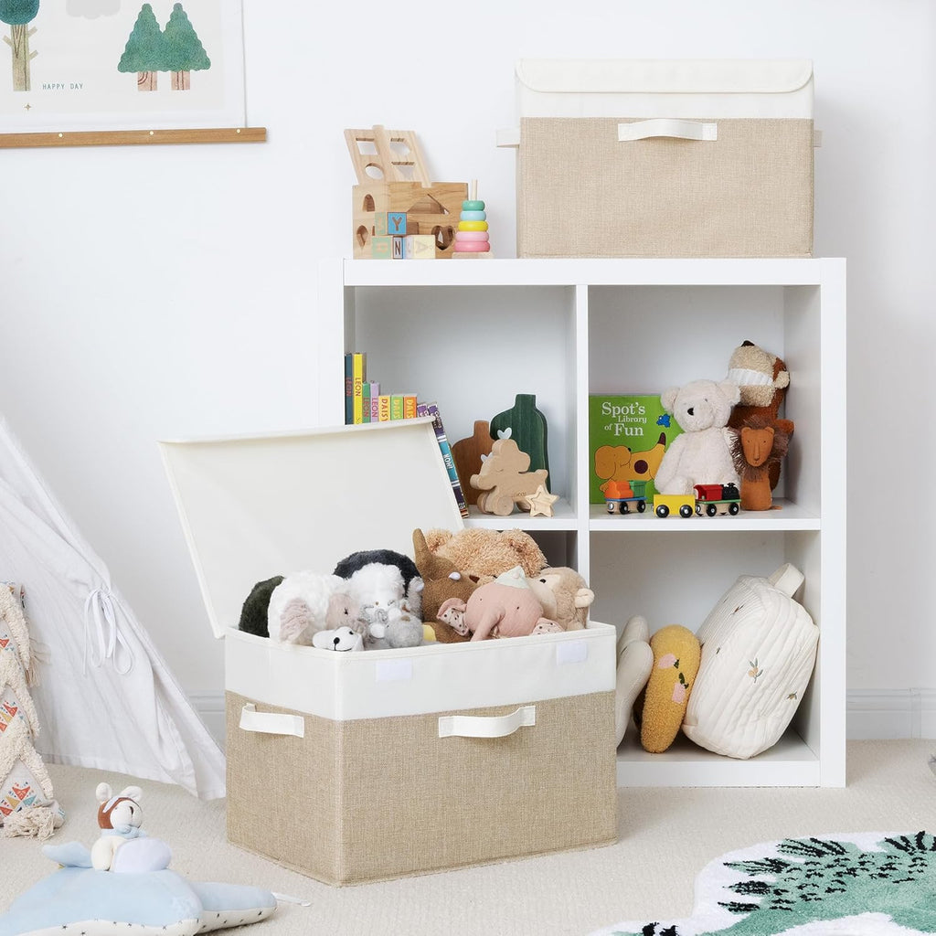 GRANNY SAYS Opbergboxen met Deksel, Pak van 2 Stoffen Opbergdozen met Deksels, Opbergbakken met Deksel, Kledingkast Organizer Opbergen en Organiseren, Opvouwbare Opbergdoos voor Kleding - Wit&Grijs