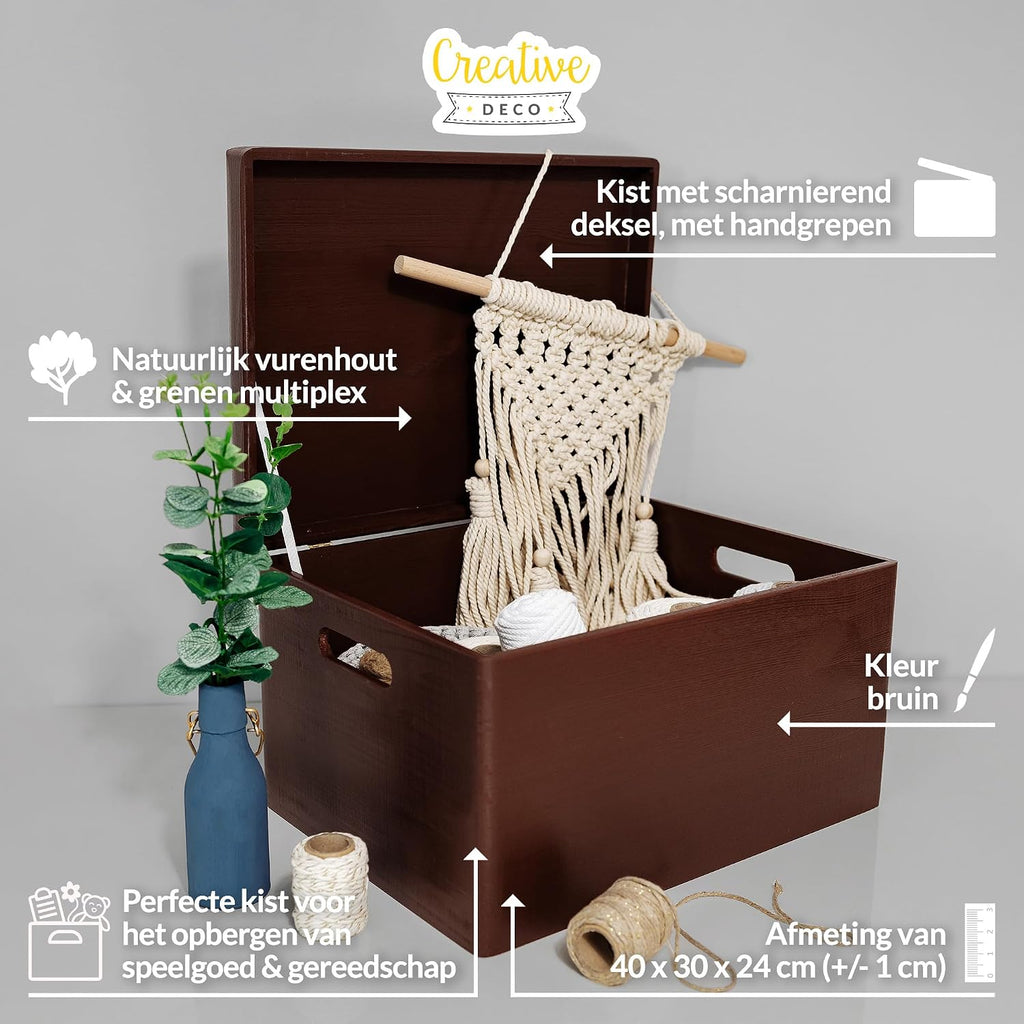 Creative Deco Grote Houten Doos Opberg-Kist | 30 x 20 x 14 cm (+/-1cm) | Met Deksel en Handvat | Perfect voor Documenten, Voorwerpen, Speelgoed, Gereedschap, Kerstmis | RUW EN ONVERZEGELD