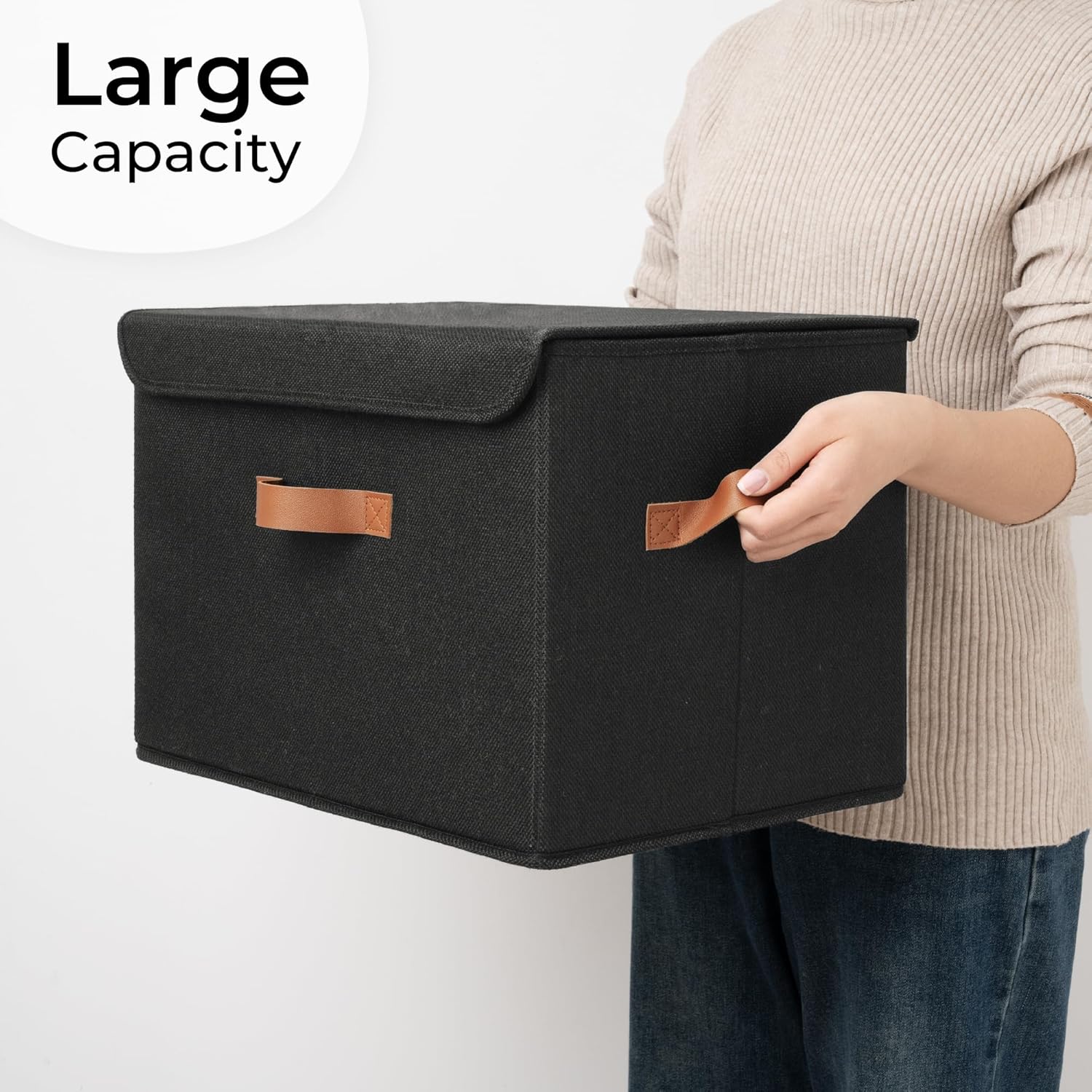 GRANNY SAYS Opbergboxen met Deksel, Pak van 2 Stoffen Opbergdozen met Deksels, Opbergbakken met Deksel, Kledingkast Organizer Opbergen en Organiseren, Opvouwbare Opbergdoos voor Kleding - Wit&Grijs