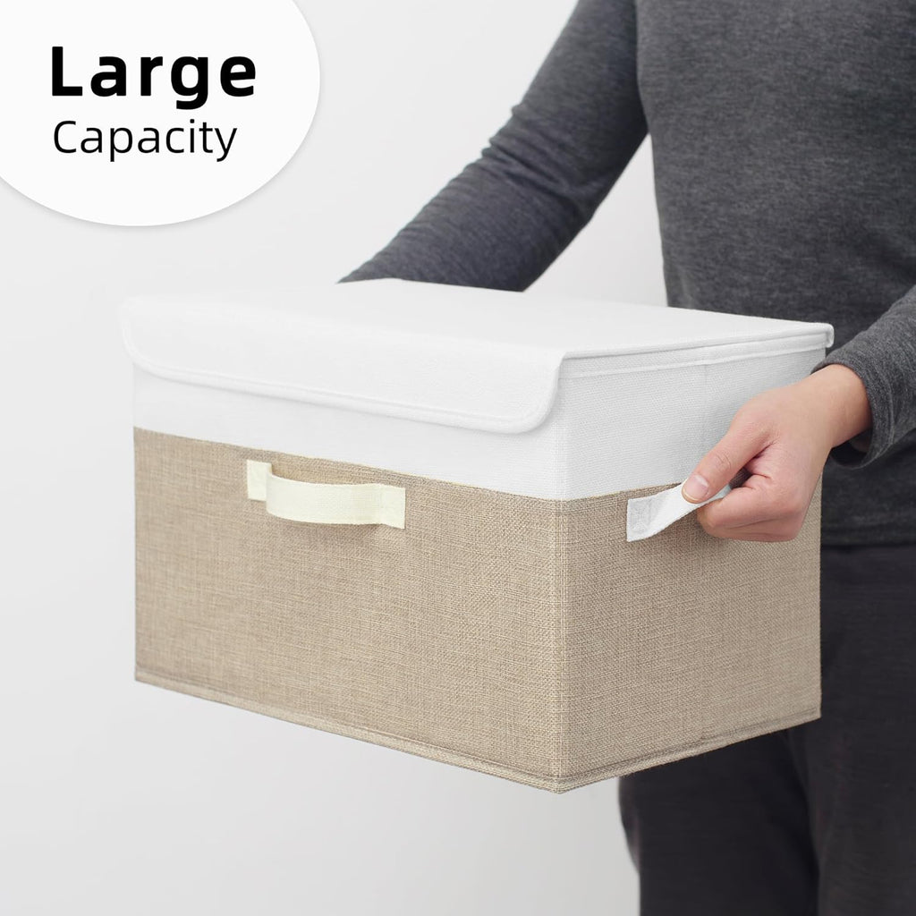 GRANNY SAYS Opbergboxen met Deksel, Pak van 2 Stoffen Opbergdozen met Deksels, Opbergbakken met Deksel, Kledingkast Organizer Opbergen en Organiseren, Opvouwbare Opbergdoos voor Kleding - Wit&Grijs