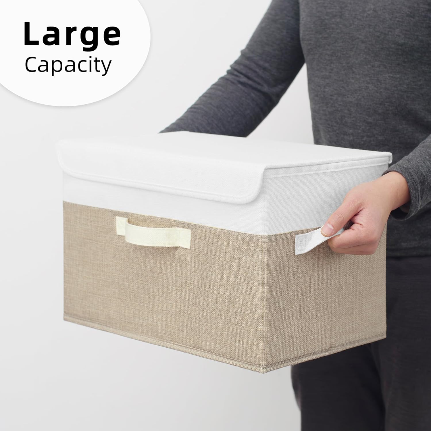 GRANNY SAYS Opbergboxen met Deksel, Pak van 2 Stoffen Opbergdozen met Deksels, Opbergbakken met Deksel, Kledingkast Organizer Opbergen en Organiseren, Opvouwbare Opbergdoos voor Kleding - Wit&Grijs