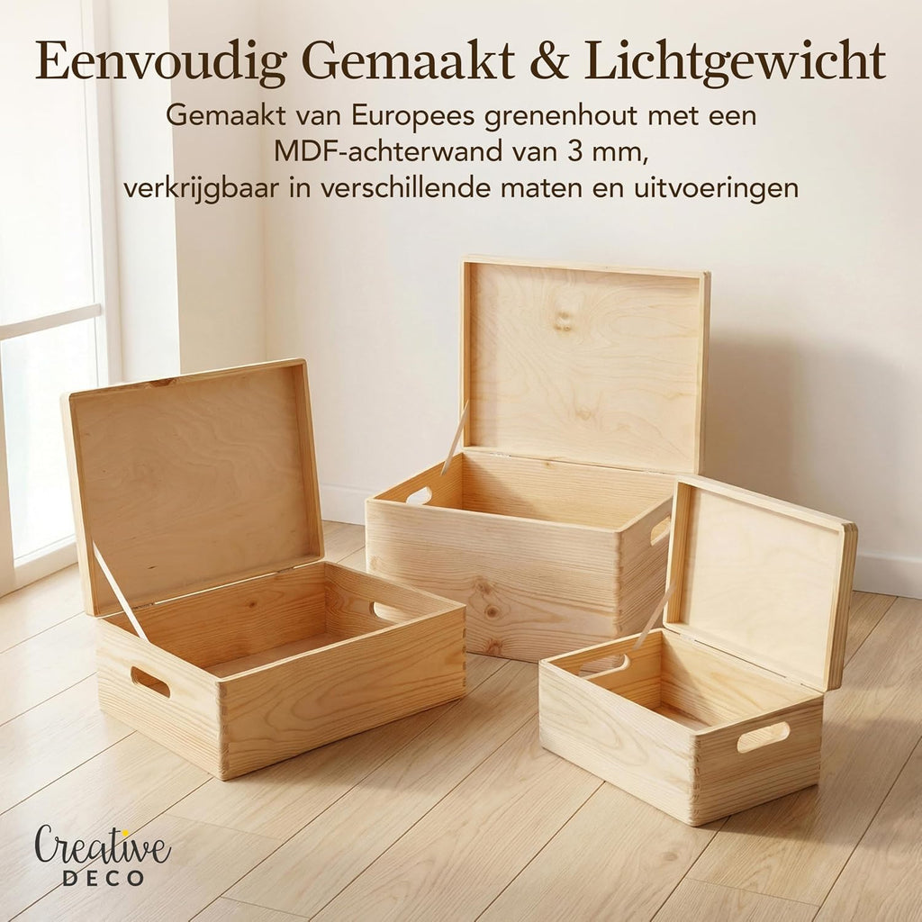 Creative Deco Grote Houten Doos Opberg-Kist | 30 x 20 x 14 cm (+/-1cm) | Met Deksel en Handvat | Perfect voor Documenten, Voorwerpen, Speelgoed, Gereedschap, Kerstmis | RUW EN ONVERZEGELD