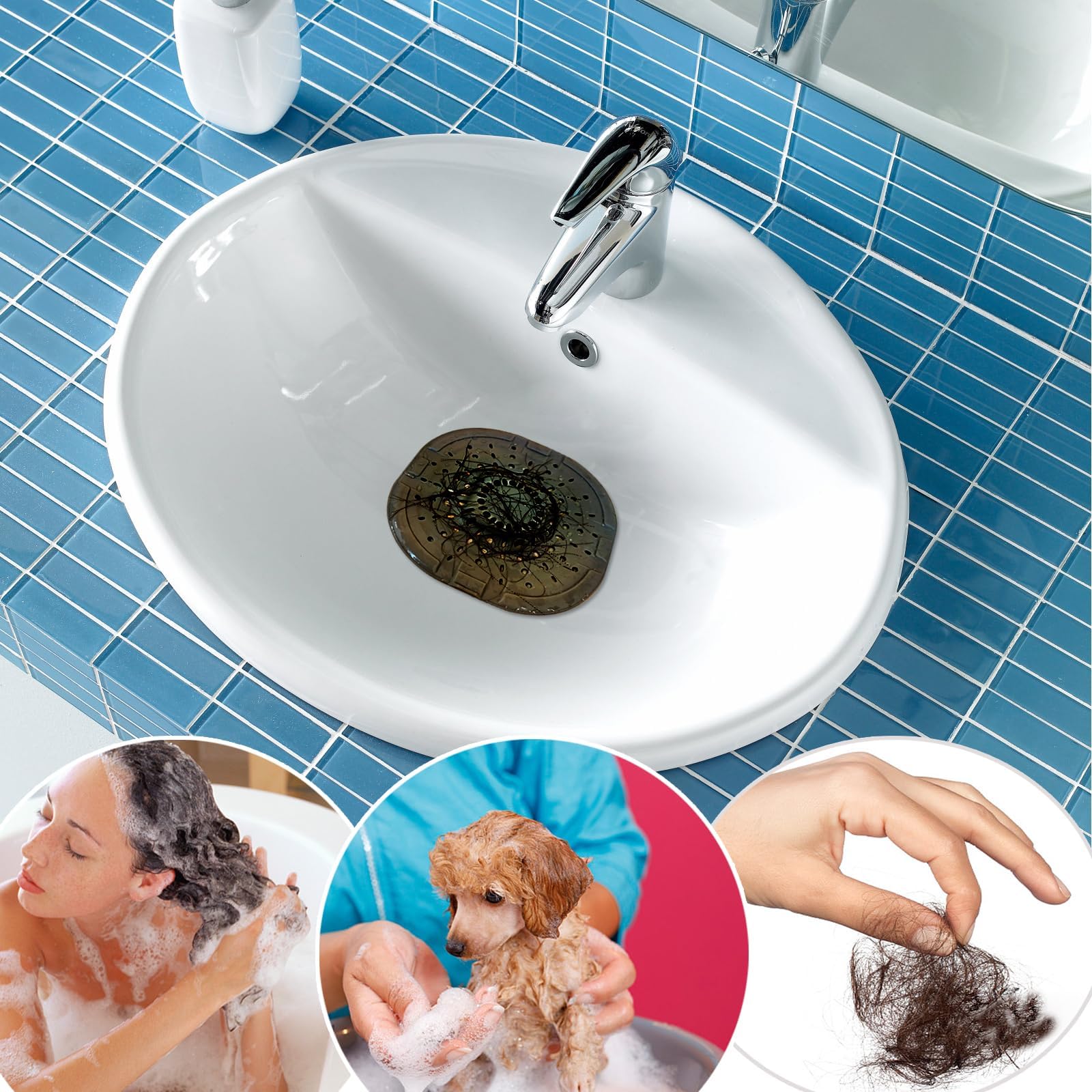 Bovinde Hair Drain Catcher,Square Cover for Shower 2 Pack (Sliver Grey) | Drainer Cover Silicone Hair Stopper with Suction Cups,Protector Accessories,Easy to Install Suit for Bathroom,Bathtub,Sink