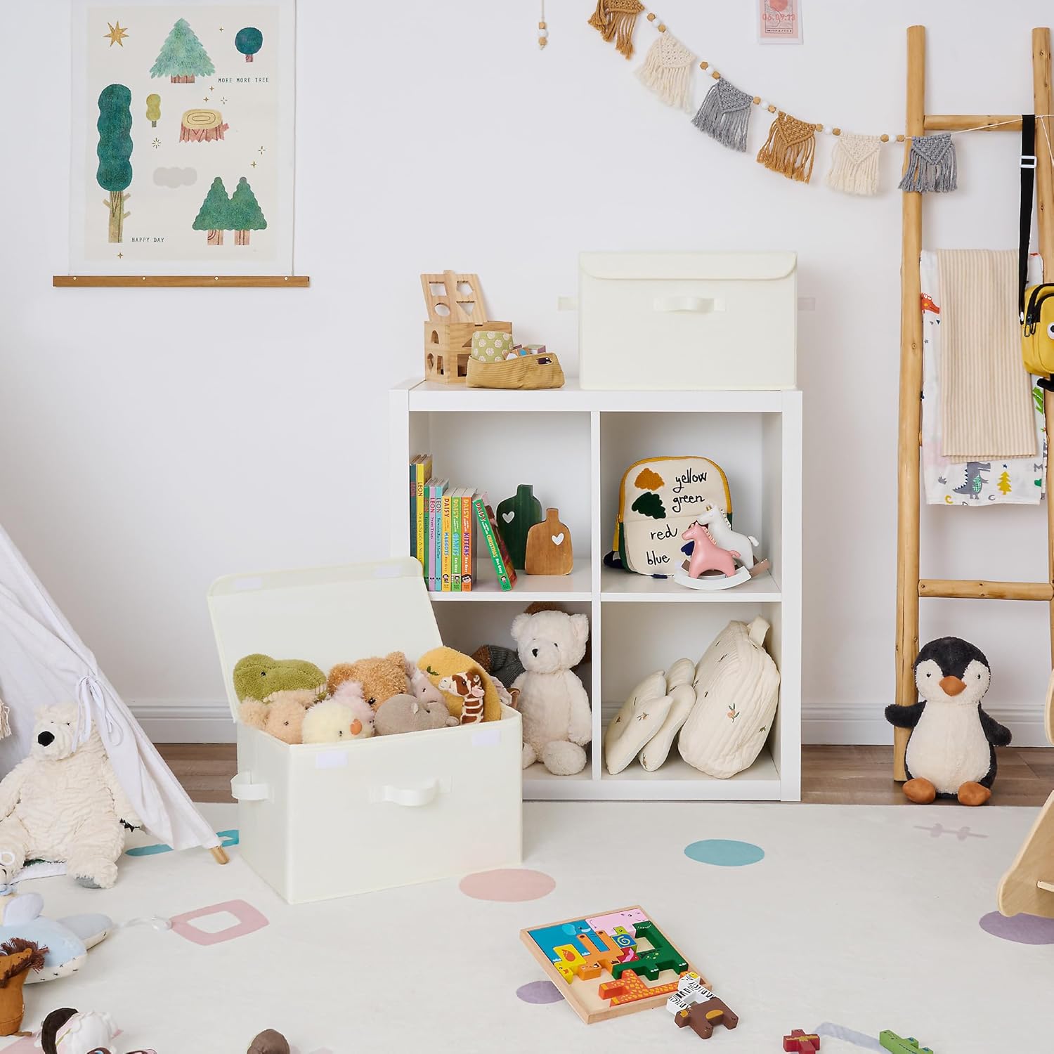 GRANNY SAYS Opbergboxen met Deksel, Pak van 2 Stoffen Opbergdozen met Deksels, Opbergbakken met Deksel, Kledingkast Organizer Opbergen en Organiseren, Opvouwbare Opbergdoos voor Kleding - Wit&Grijs