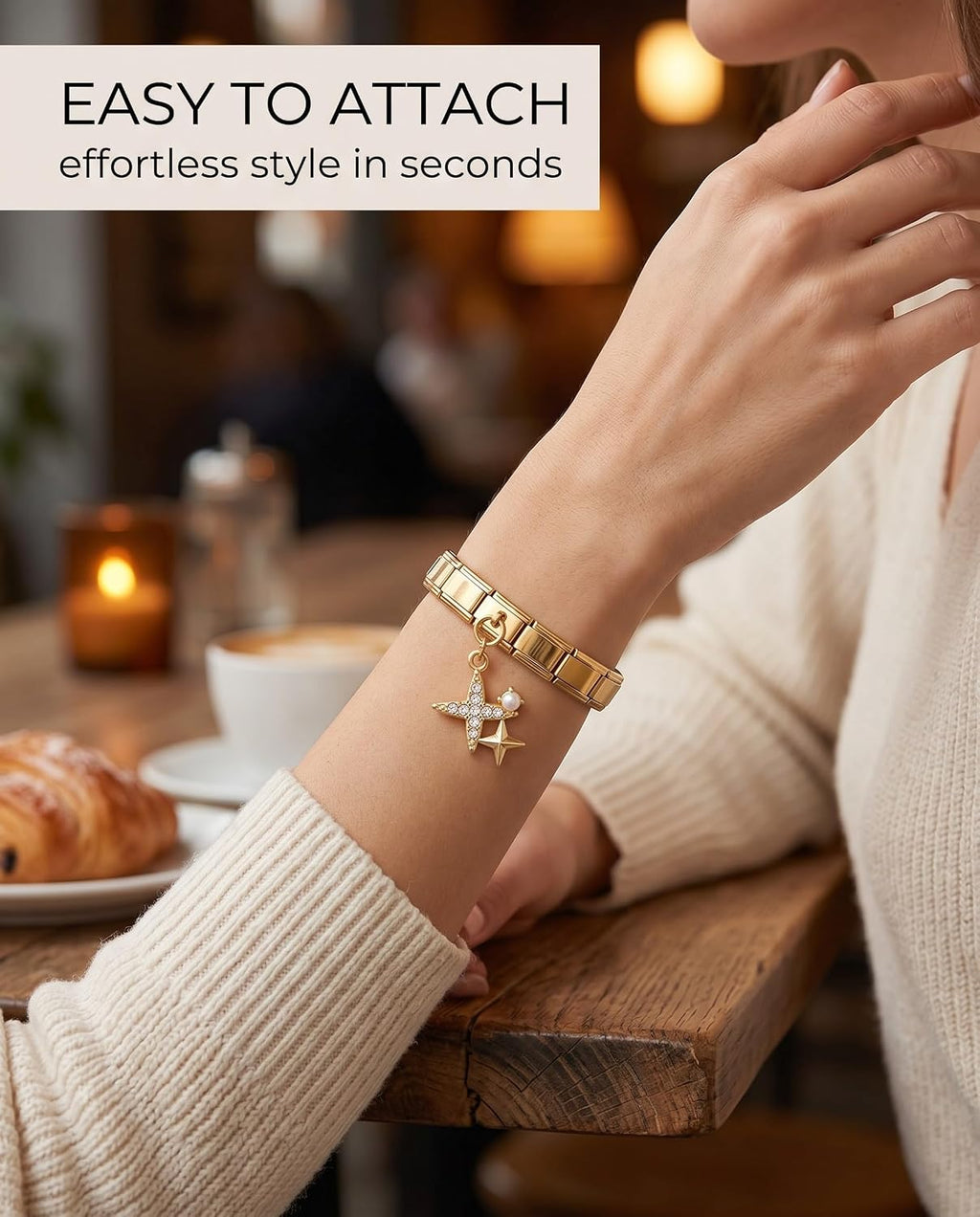 4 stuks Italiaanse bedels gouden armbandset, doe-het-zelf 9 mm afneembare module hanger Italiaanse stijl voor dames, roestvrij staal