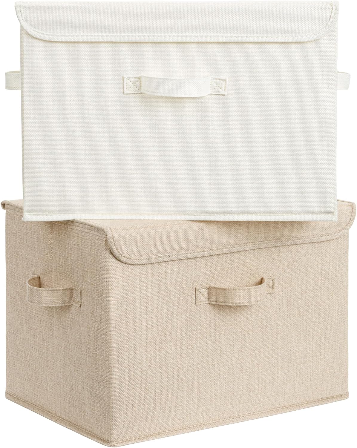 GRANNY SAYS Opbergboxen met Deksel, Pak van 2 Stoffen Opbergdozen met Deksels, Opbergbakken met Deksel, Kledingkast Organizer Opbergen en Organiseren, Opvouwbare Opbergdoos voor Kleding - Wit&Grijs