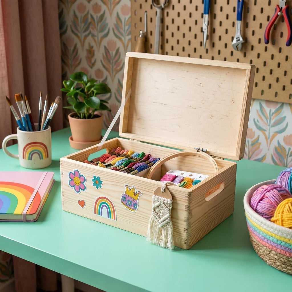 Creative Deco Grote Houten Doos Opberg-Kist | 30 x 20 x 14 cm (+/-1cm) | Met Deksel en Handvat | Perfect voor Documenten, Voorwerpen, Speelgoed, Gereedschap, Kerstmis | RUW EN ONVERZEGELD