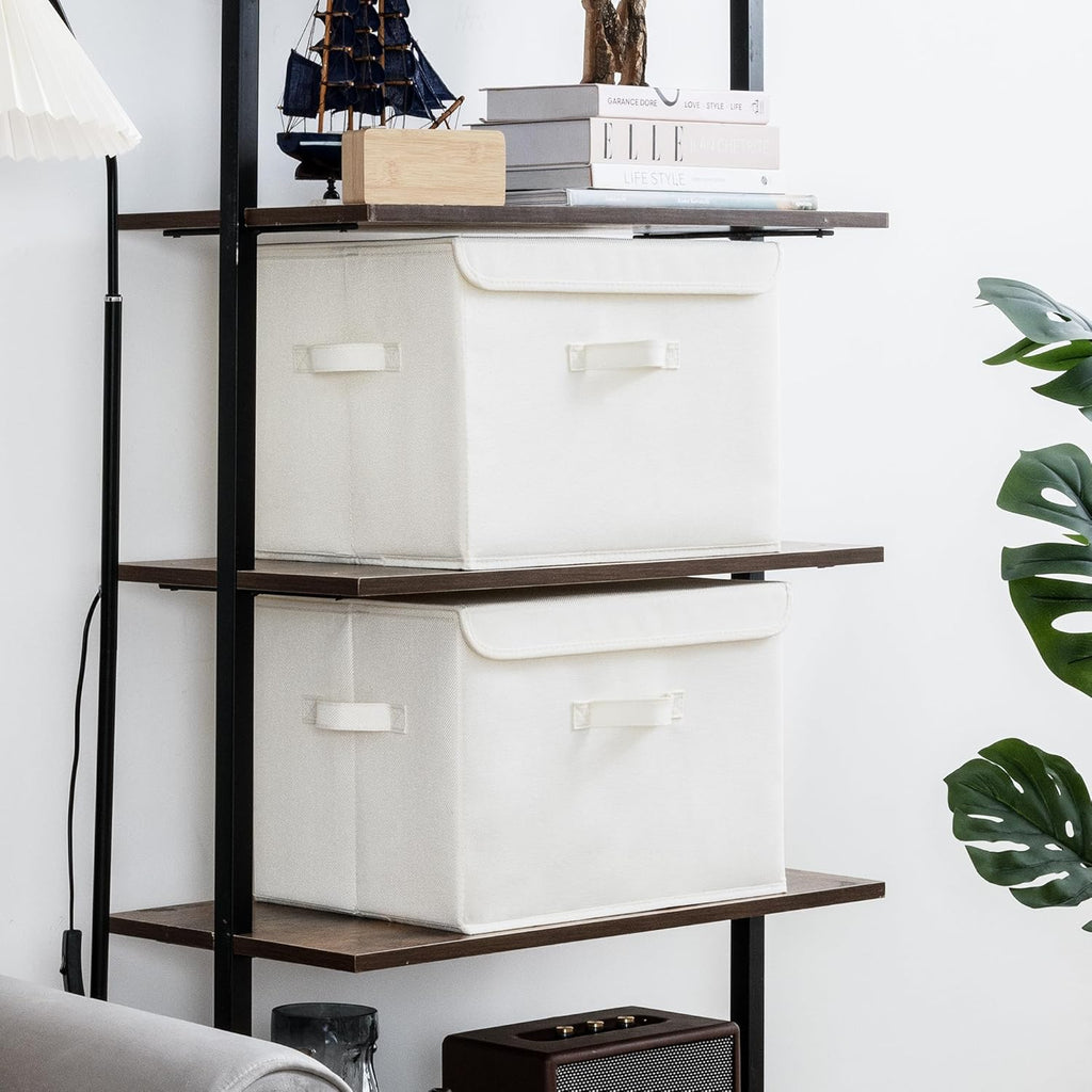 GRANNY SAYS Opbergboxen met Deksel, Pak van 2 Stoffen Opbergdozen met Deksels, Opbergbakken met Deksel, Kledingkast Organizer Opbergen en Organiseren, Opvouwbare Opbergdoos voor Kleding - Wit&Grijs