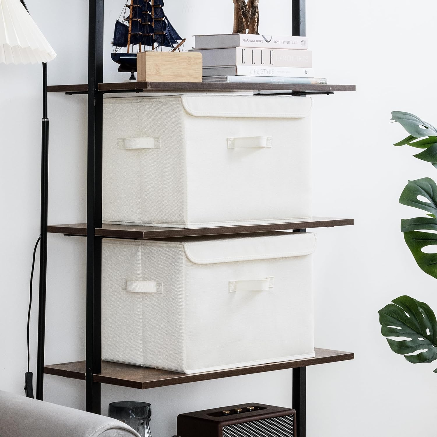 GRANNY SAYS Opbergboxen met Deksel, Pak van 2 Stoffen Opbergdozen met Deksels, Opbergbakken met Deksel, Kledingkast Organizer Opbergen en Organiseren, Opvouwbare Opbergdoos voor Kleding - Wit&Grijs