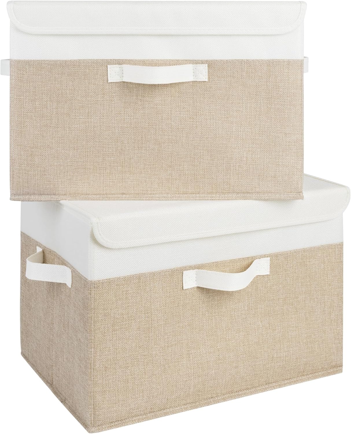 GRANNY SAYS Opbergboxen met Deksel, Pak van 2 Stoffen Opbergdozen met Deksels, Opbergbakken met Deksel, Kledingkast Organizer Opbergen en Organiseren, Opvouwbare Opbergdoos voor Kleding - Wit&Grijs
