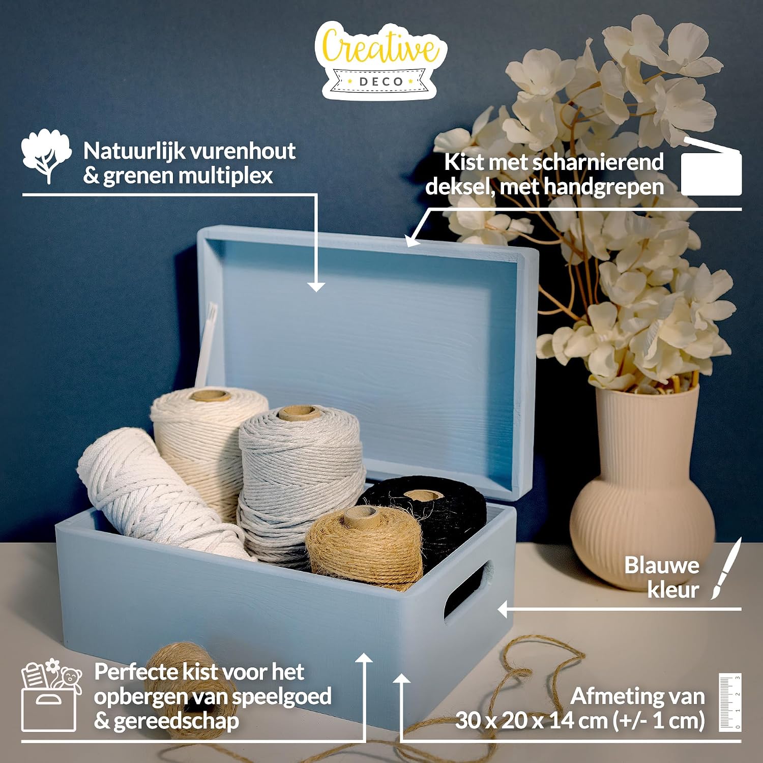 Creative Deco Grote Houten Doos Opberg-Kist | 30 x 20 x 14 cm (+/-1cm) | Met Deksel en Handvat | Perfect voor Documenten, Voorwerpen, Speelgoed, Gereedschap, Kerstmis | RUW EN ONVERZEGELD