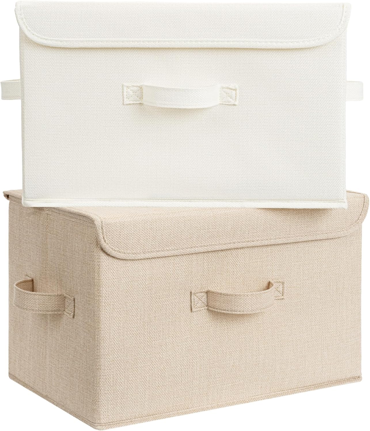 GRANNY SAYS Opbergboxen met Deksel, Pak van 2 Stoffen Opbergdozen met Deksels, Opbergbakken met Deksel, Kledingkast Organizer Opbergen en Organiseren, Opvouwbare Opbergdoos voor Kleding - Wit&Grijs