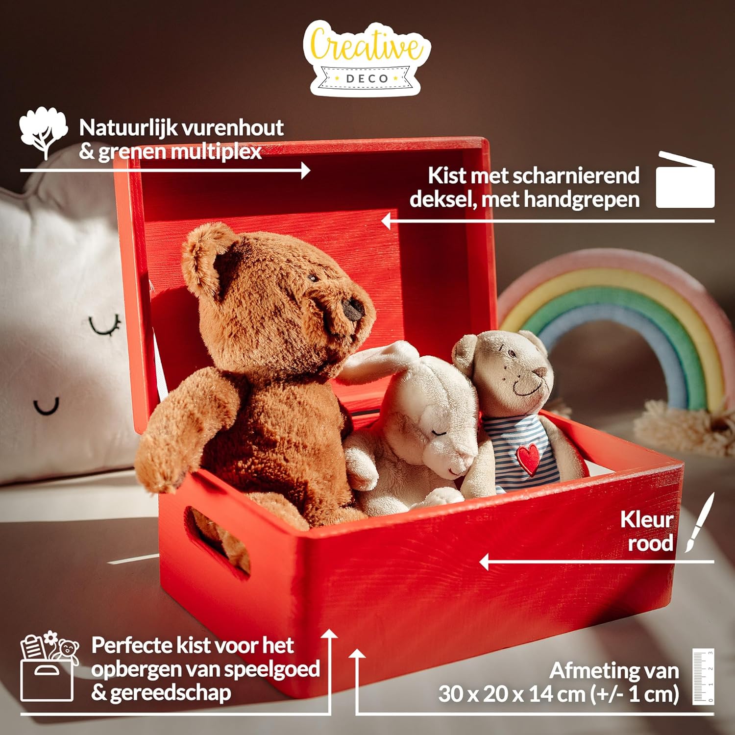 Creative Deco Grote Houten Doos Opberg-Kist | 30 x 20 x 14 cm (+/-1cm) | Met Deksel en Handvat | Perfect voor Documenten, Voorwerpen, Speelgoed, Gereedschap, Kerstmis | RUW EN ONVERZEGELD