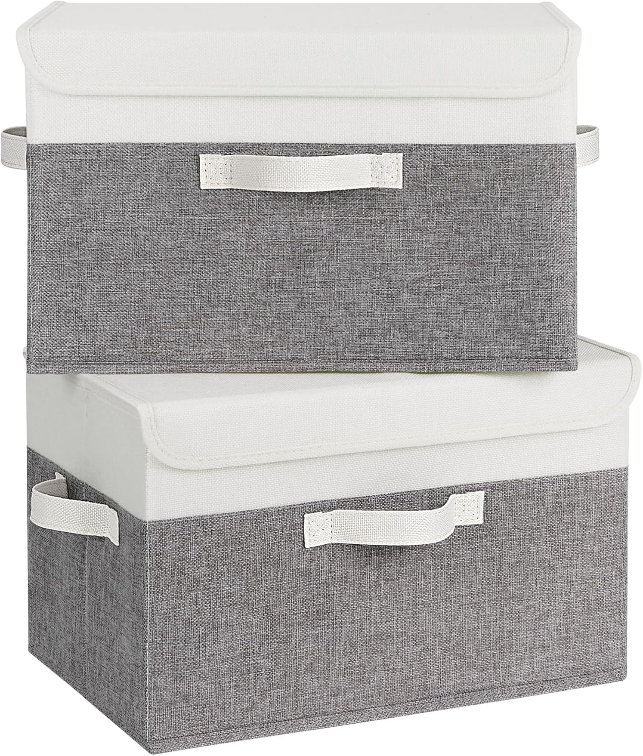 GRANNY SAYS Opbergboxen met Deksel, Pak van 2 Stoffen Opbergdozen met Deksels, Opbergbakken met Deksel, Kledingkast Organizer Opbergen en Organiseren, Opvouwbare Opbergdoos voor Kleding - Wit&Grijs