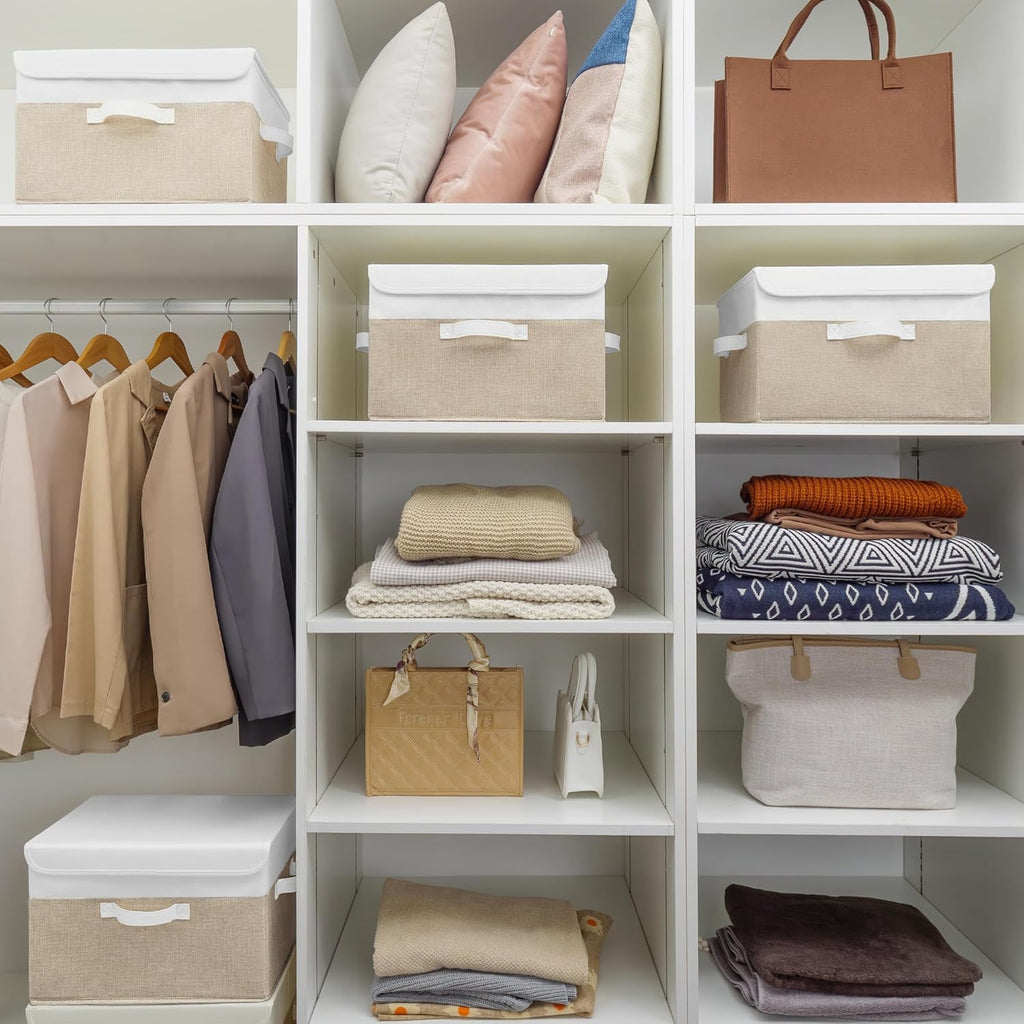 GRANNY SAYS Opbergboxen met Deksel, Pak van 2 Stoffen Opbergdozen met Deksels, Opbergbakken met Deksel, Kledingkast Organizer Opbergen en Organiseren, Opvouwbare Opbergdoos voor Kleding - Wit&Grijs