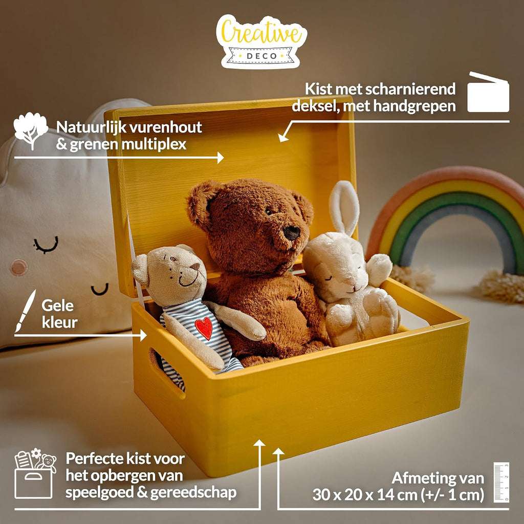Creative Deco Grote Houten Doos Opberg-Kist | 30 x 20 x 14 cm (+/-1cm) | Met Deksel en Handvat | Perfect voor Documenten, Voorwerpen, Speelgoed, Gereedschap, Kerstmis | RUW EN ONVERZEGELD