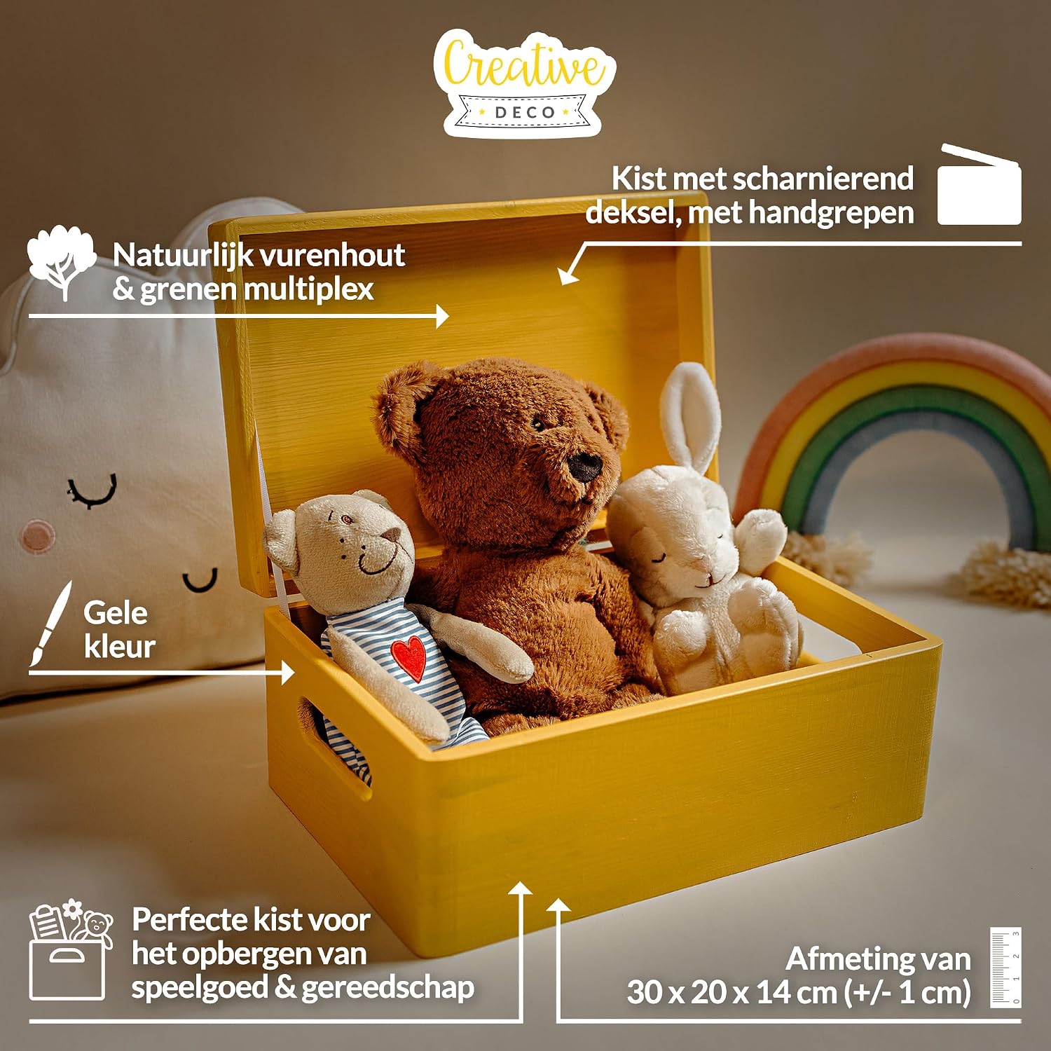 Creative Deco Grote Houten Doos Opberg-Kist | 30 x 20 x 14 cm (+/-1cm) | Met Deksel en Handvat | Perfect voor Documenten, Voorwerpen, Speelgoed, Gereedschap, Kerstmis | RUW EN ONVERZEGELD