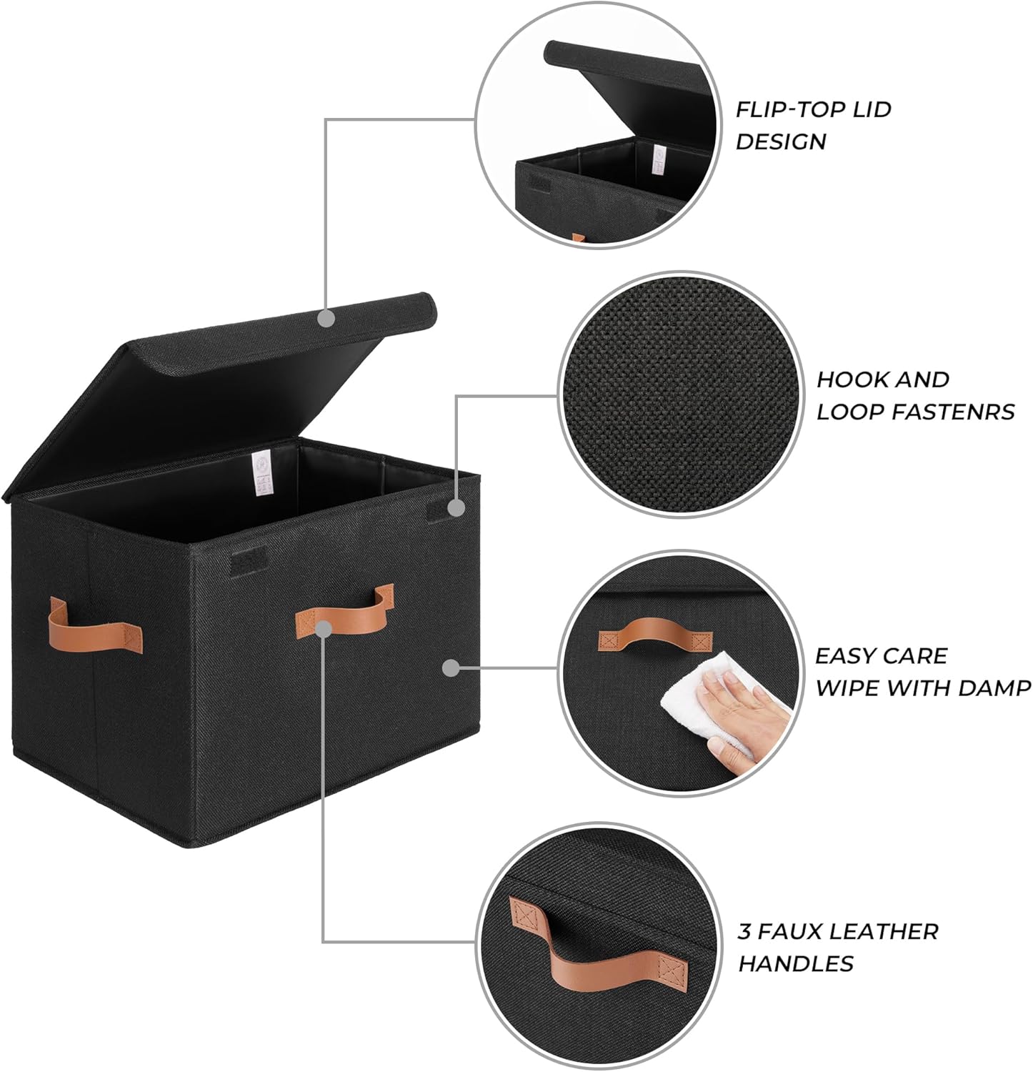 GRANNY SAYS Opbergboxen met Deksel, Pak van 2 Stoffen Opbergdozen met Deksels, Opbergbakken met Deksel, Kledingkast Organizer Opbergen en Organiseren, Opvouwbare Opbergdoos voor Kleding - Wit&Grijs