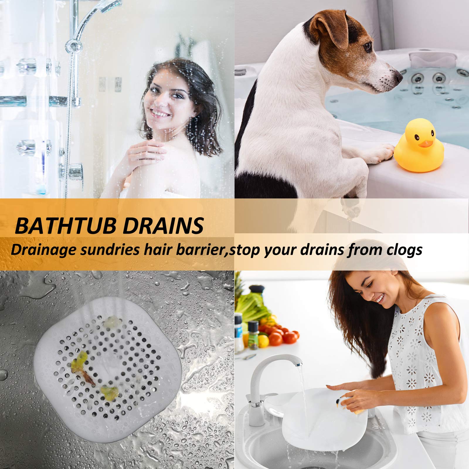 Bovinde Hair Drain Catcher,Square Cover for Shower 2 Pack (Sliver Grey) | Drainer Cover Silicone Hair Stopper with Suction Cups,Protector Accessories,Easy to Install Suit for Bathroom,Bathtub,Sink
