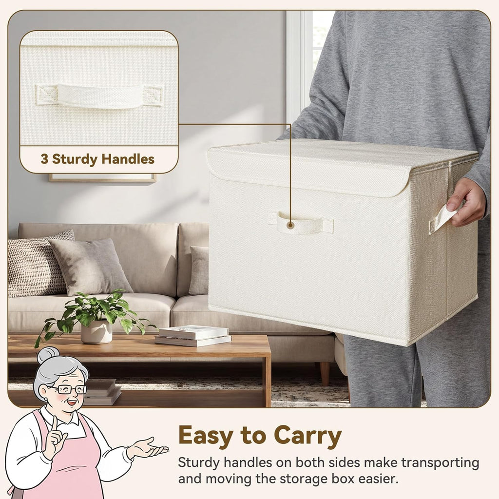 GRANNY SAYS Opbergboxen met Deksel, Pak van 2 Stoffen Opbergdozen met Deksels, Opbergbakken met Deksel, Kledingkast Organizer Opbergen en Organiseren, Opvouwbare Opbergdoos voor Kleding - Wit&Grijs