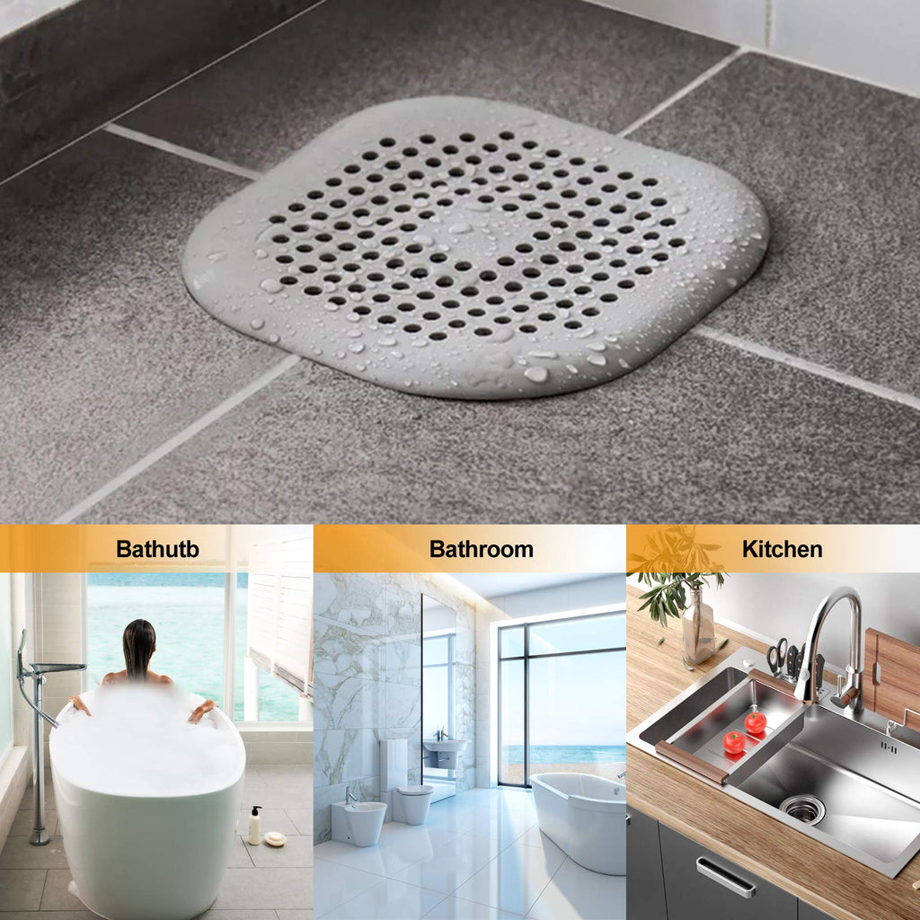 Bovinde Hair Drain Catcher,Square Cover for Shower 2 Pack (Sliver Grey) | Drainer Cover Silicone Hair Stopper with Suction Cups,Protector Accessories,Easy to Install Suit for Bathroom,Bathtub,Sink
