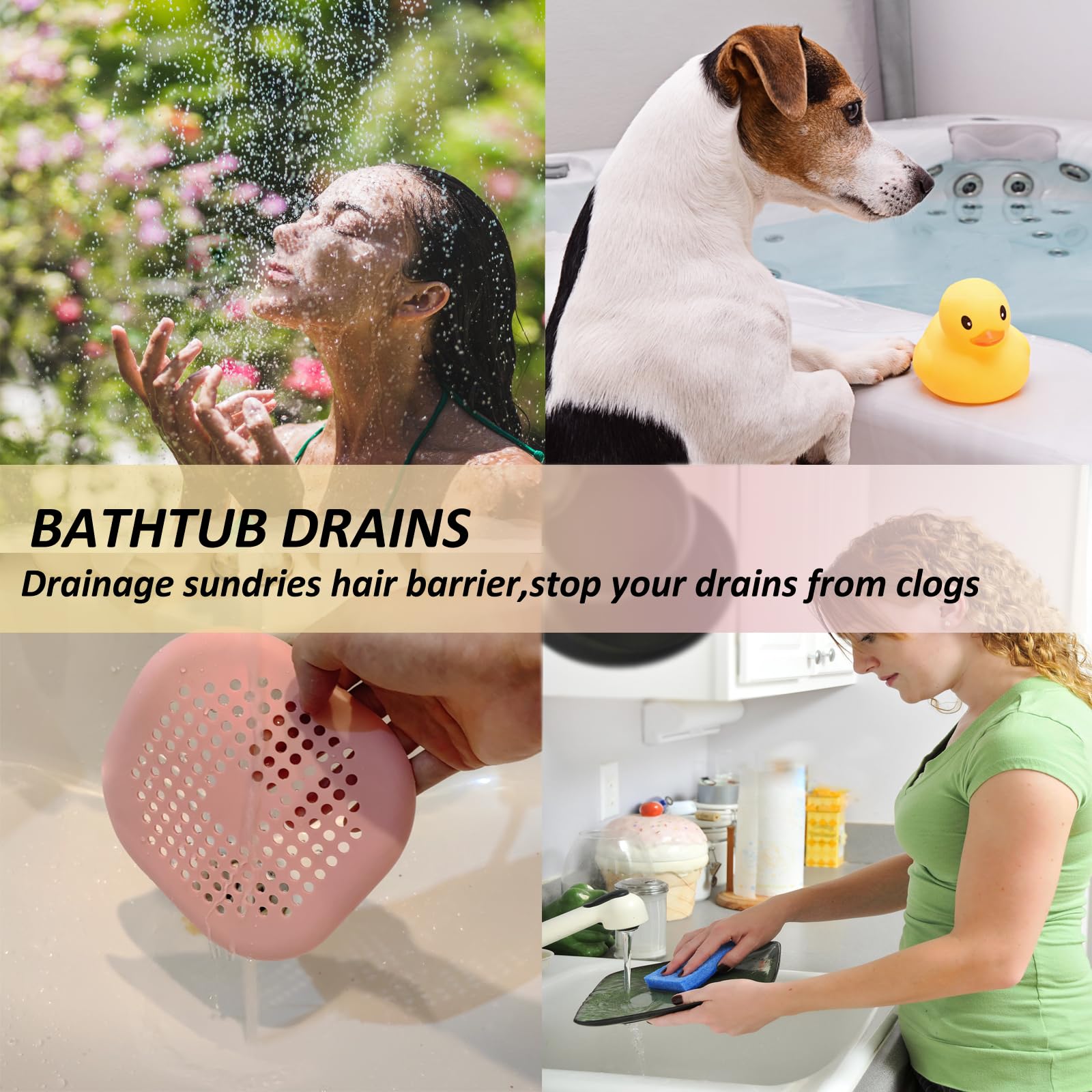 Bovinde Hair Drain Catcher,Square Cover for Shower 2 Pack (Sliver Grey) | Drainer Cover Silicone Hair Stopper with Suction Cups,Protector Accessories,Easy to Install Suit for Bathroom,Bathtub,Sink