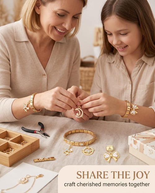 4 stuks Italiaanse bedels gouden armbandset, doe-het-zelf 9 mm afneembare module hanger Italiaanse stijl voor dames, roestvrij staal