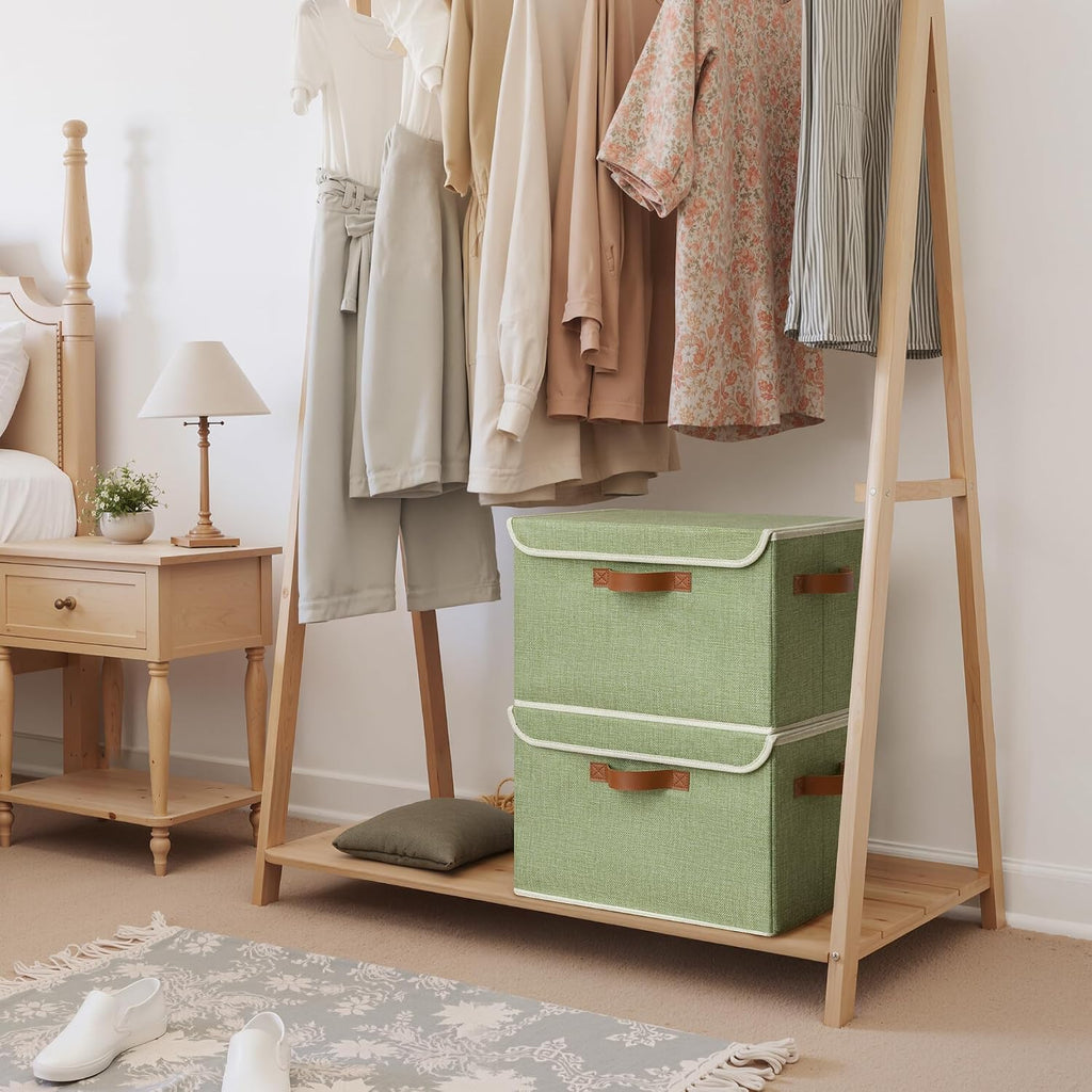 GRANNY SAYS Opbergboxen met Deksel, Pak van 2 Stoffen Opbergdozen met Deksels, Opbergbakken met Deksel, Kledingkast Organizer Opbergen en Organiseren, Opvouwbare Opbergdoos voor Kleding - Wit&Grijs