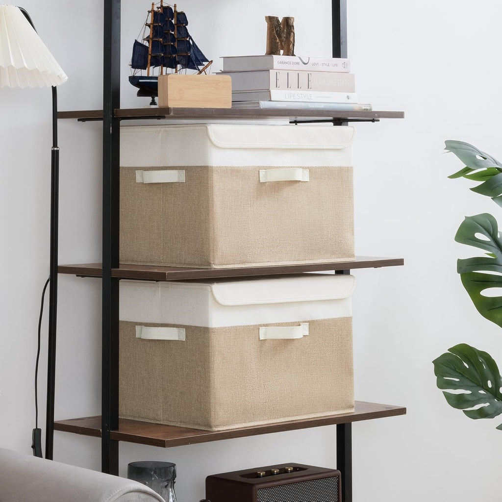 GRANNY SAYS Opbergboxen met Deksel, Pak van 2 Stoffen Opbergdozen met Deksels, Opbergbakken met Deksel, Kledingkast Organizer Opbergen en Organiseren, Opvouwbare Opbergdoos voor Kleding - Wit&Grijs
