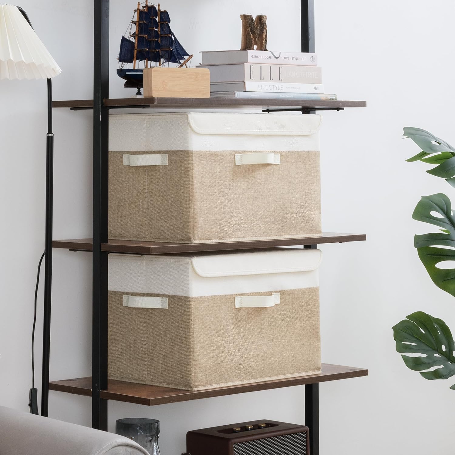 GRANNY SAYS Opbergboxen met Deksel, Pak van 2 Stoffen Opbergdozen met Deksels, Opbergbakken met Deksel, Kledingkast Organizer Opbergen en Organiseren, Opvouwbare Opbergdoos voor Kleding - Wit&Grijs