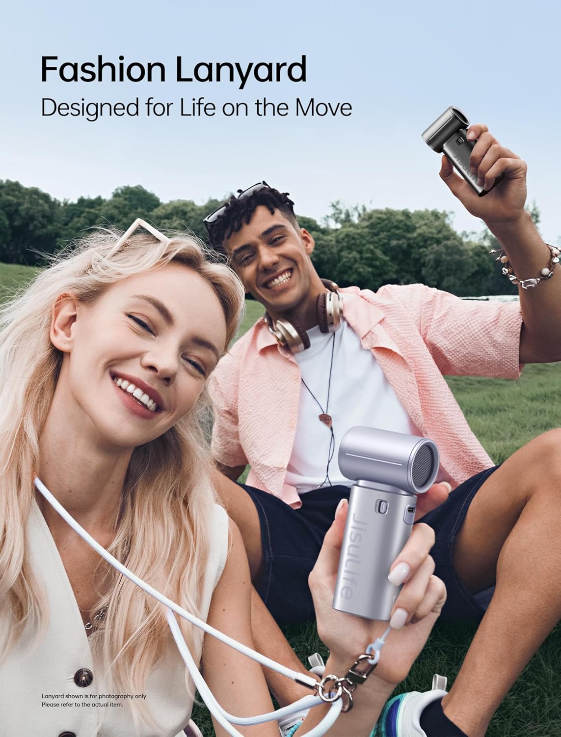 JISULIFE Life9S Handventilator, Turbo Power, tot 22 uur looptijd, 5000 mAh accu, 5-speed wind, mini-zakformaat, draagbare ventilator voor reizen, concerten, zwart