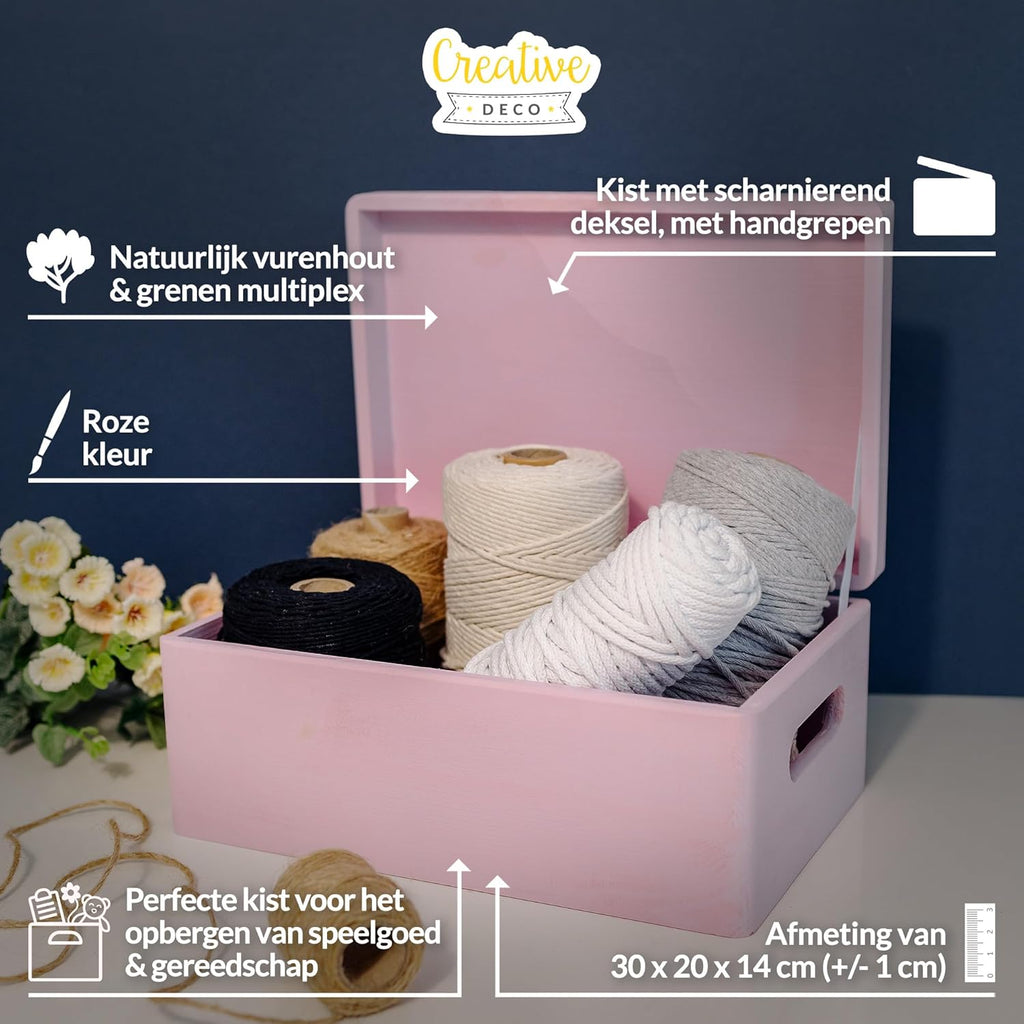 Creative Deco Grote Houten Doos Opberg-Kist | 30 x 20 x 14 cm (+/-1cm) | Met Deksel en Handvat | Perfect voor Documenten, Voorwerpen, Speelgoed, Gereedschap, Kerstmis | RUW EN ONVERZEGELD