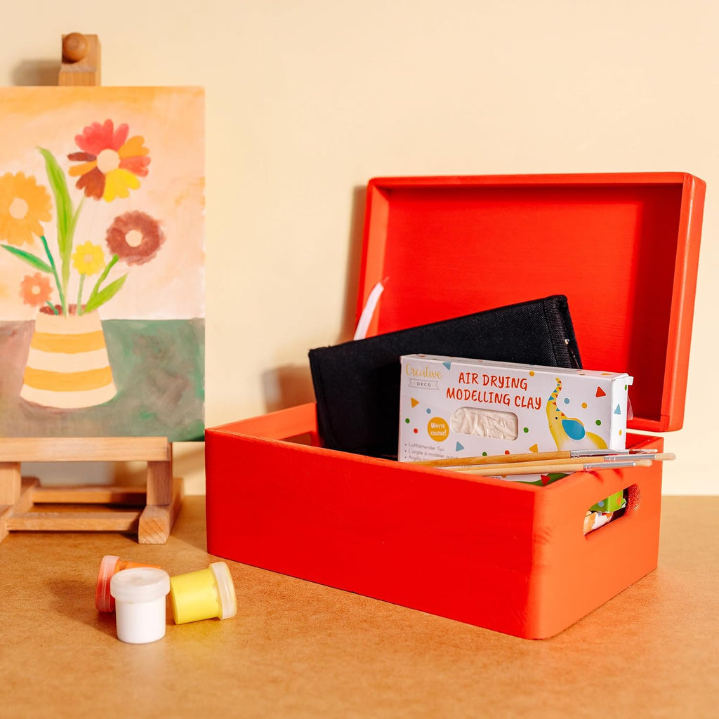 Creative Deco Grote Houten Doos Opberg-Kist | 30 x 20 x 14 cm (+/-1cm) | Met Deksel en Handvat | Perfect voor Documenten, Voorwerpen, Speelgoed, Gereedschap, Kerstmis | RUW EN ONVERZEGELD