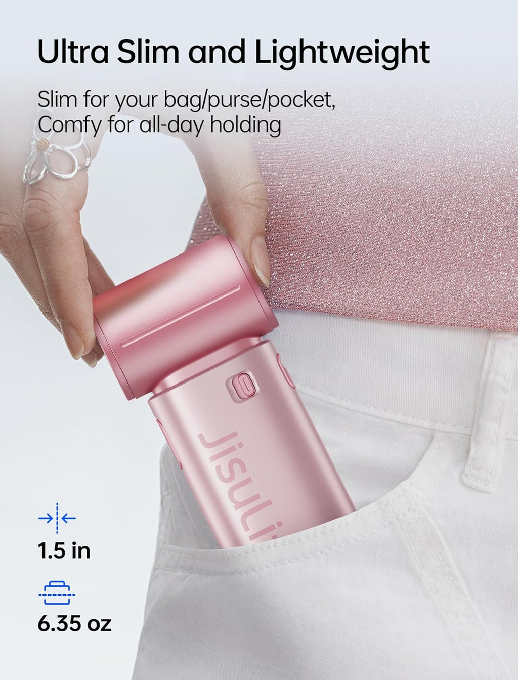 JISULIFE Life9S Handventilator, Turbo Power, tot 22 uur looptijd, 5000 mAh accu, 5-speed wind, mini-zakformaat, draagbare ventilator voor reizen, concerten, zwart