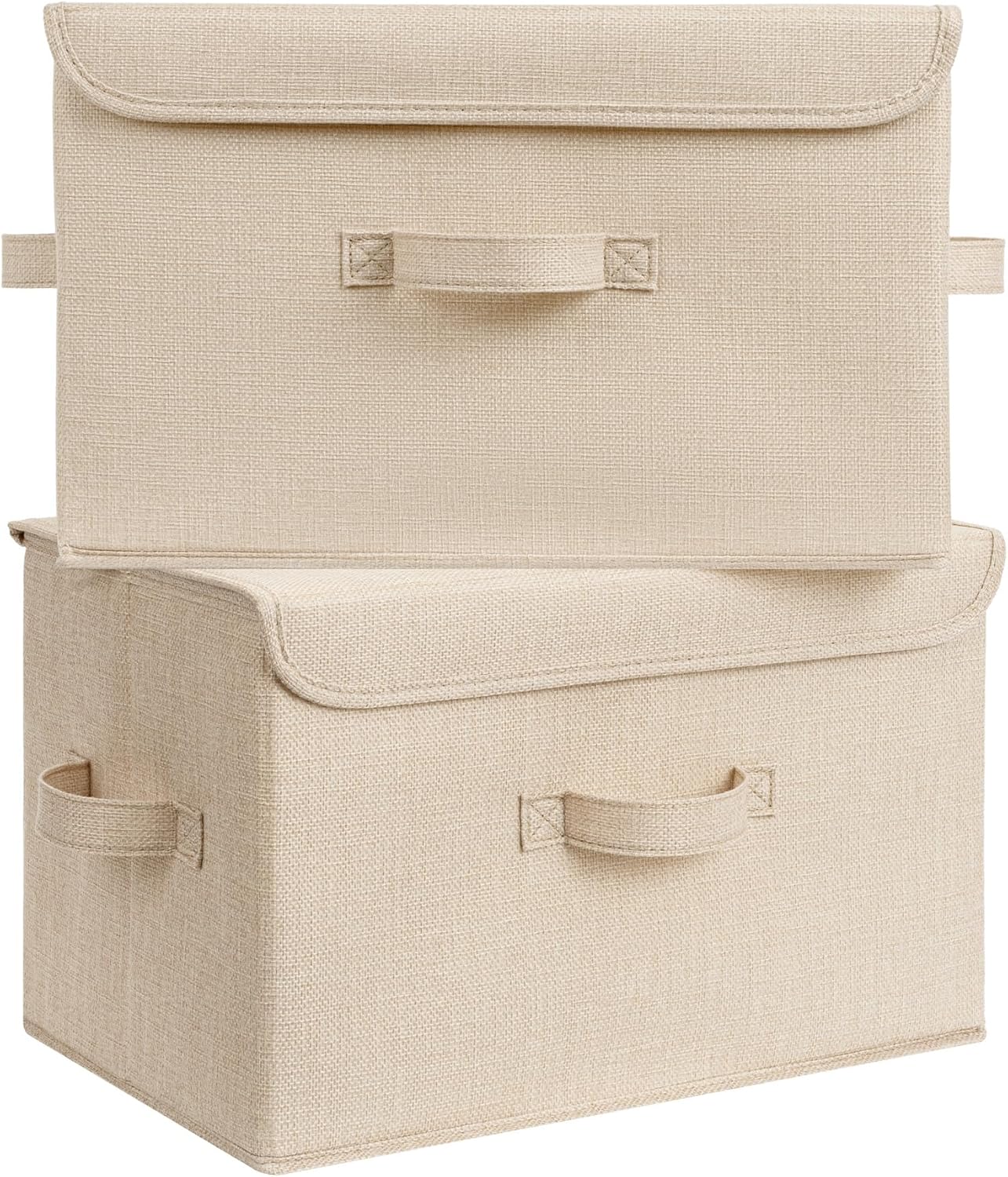 GRANNY SAYS Opbergboxen met Deksel, Pak van 2 Stoffen Opbergdozen met Deksels, Opbergbakken met Deksel, Kledingkast Organizer Opbergen en Organiseren, Opvouwbare Opbergdoos voor Kleding - Wit&Grijs