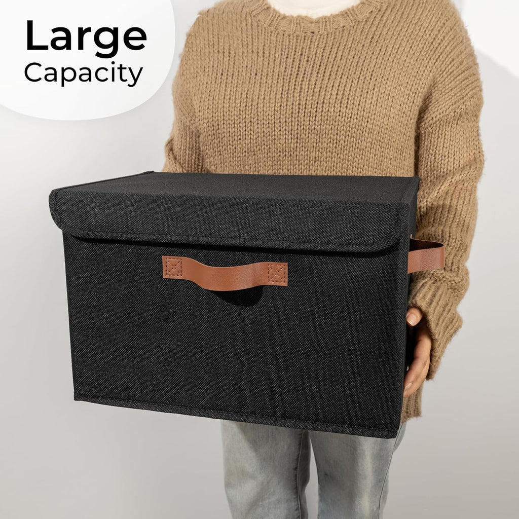 GRANNY SAYS Opbergboxen met Deksel, Pak van 2 Stoffen Opbergdozen met Deksels, Opbergbakken met Deksel, Kledingkast Organizer Opbergen en Organiseren, Opvouwbare Opbergdoos voor Kleding - Wit&Grijs