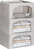 4CONVY Kledingboxen met Metalen Frame – Stevige Opbergboxen voor Kleding, Dekbedden en Dekens – Stapelbare Opbergdozen voor Kastorganisatie met Doorzichtig Venster en Handgrepen – Opvouwbaar – 3x24L