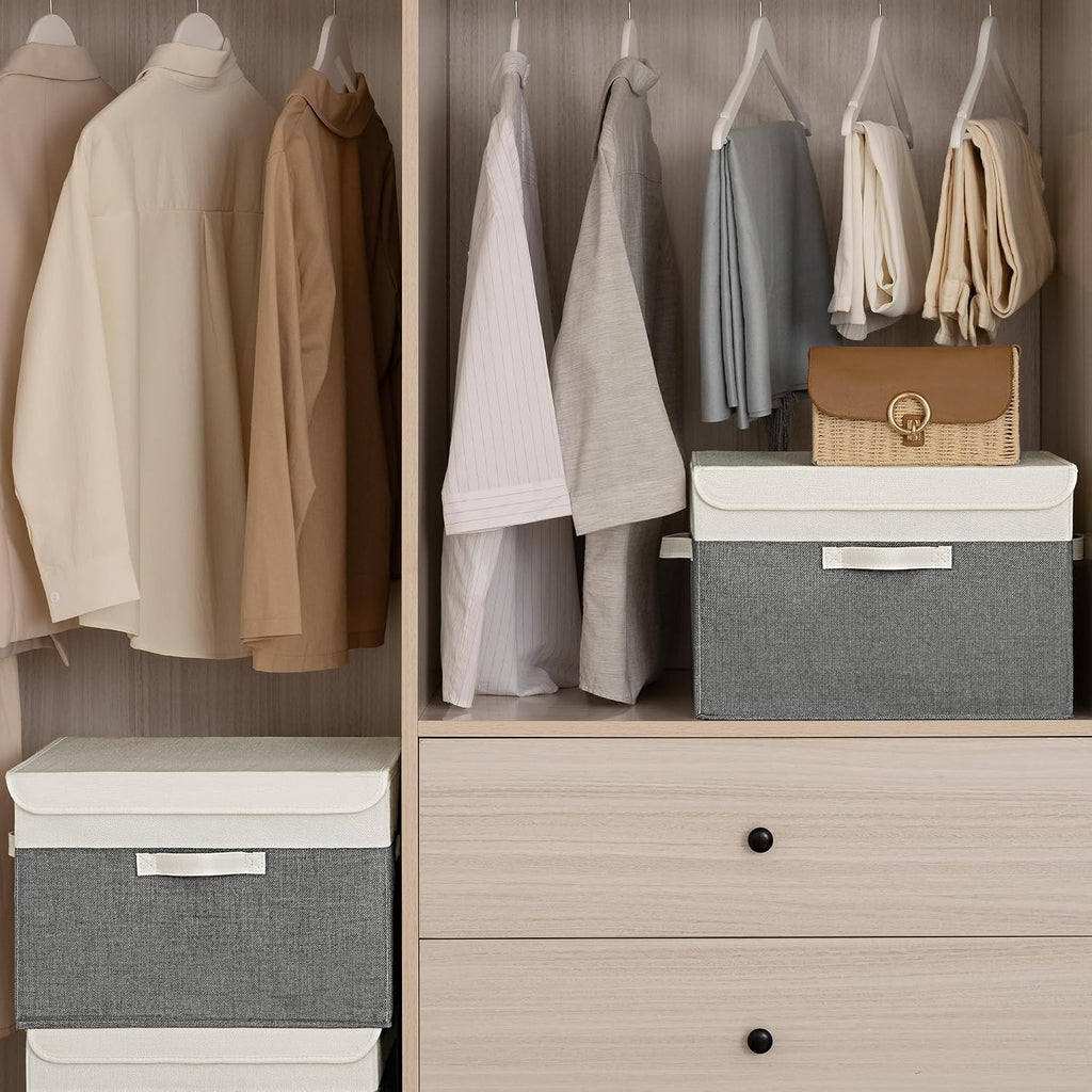 GRANNY SAYS Opbergboxen met Deksel, Pak van 2 Stoffen Opbergdozen met Deksels, Opbergbakken met Deksel, Kledingkast Organizer Opbergen en Organiseren, Opvouwbare Opbergdoos voor Kleding - Wit&Grijs