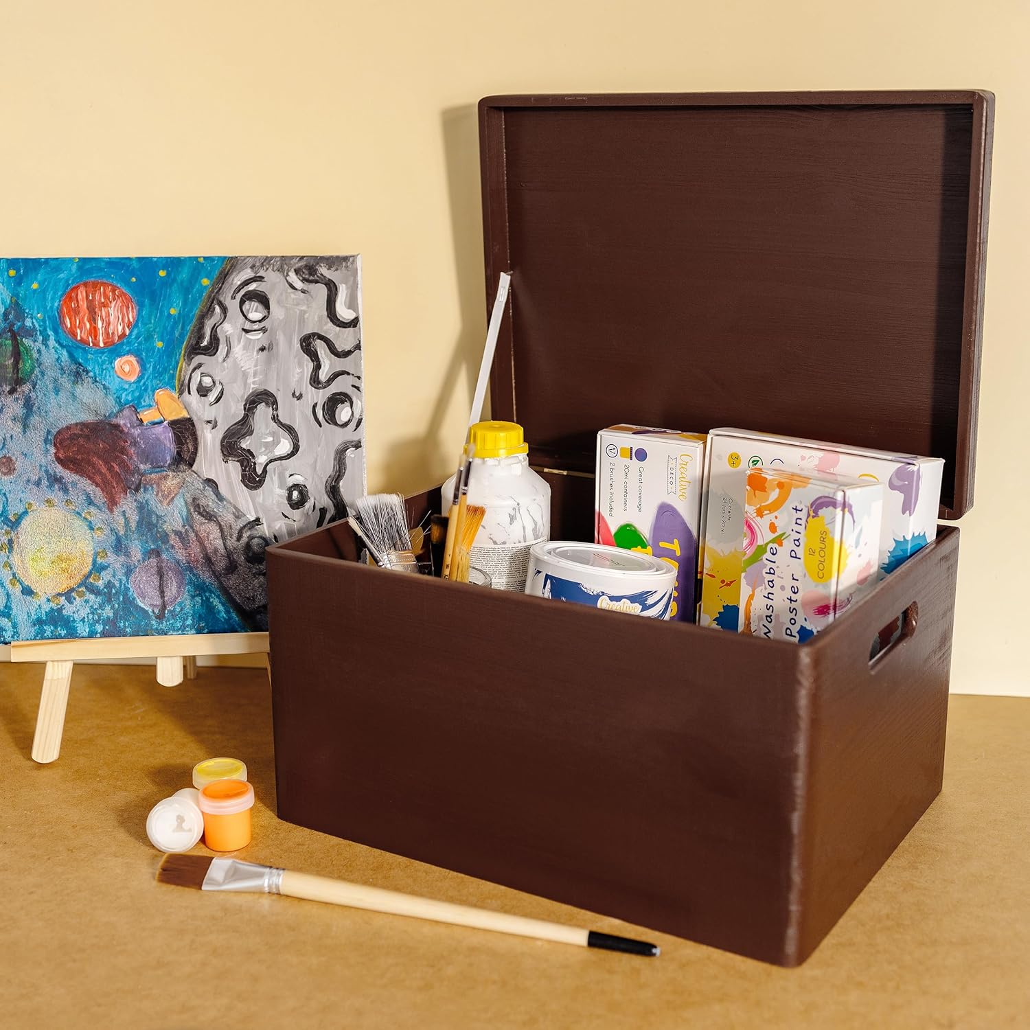 Creative Deco Grote Houten Doos Opberg-Kist | 30 x 20 x 14 cm (+/-1cm) | Met Deksel en Handvat | Perfect voor Documenten, Voorwerpen, Speelgoed, Gereedschap, Kerstmis | RUW EN ONVERZEGELD