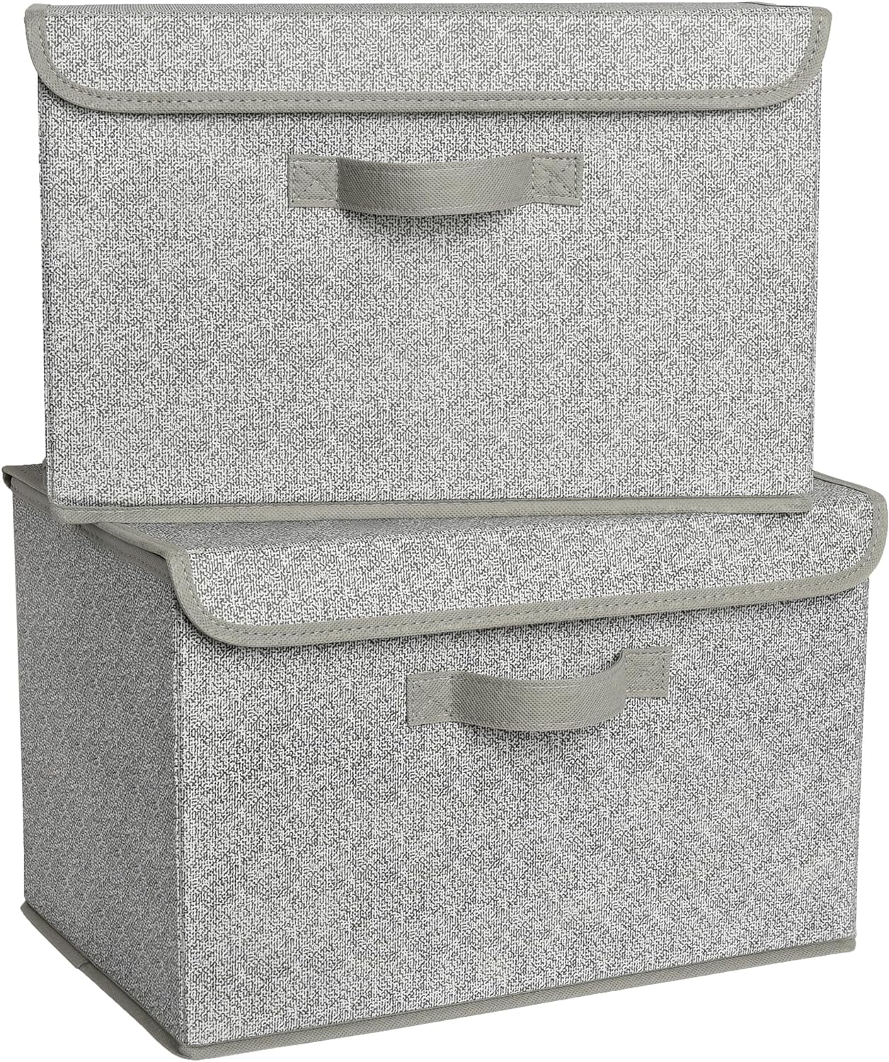GRANNY SAYS Opbergboxen met Deksel, Pak van 2 Stoffen Opbergdozen met Deksels, Opbergbakken met Deksel, Kledingkast Organizer Opbergen en Organiseren, Opvouwbare Opbergdoos voor Kleding - Wit&Grijs