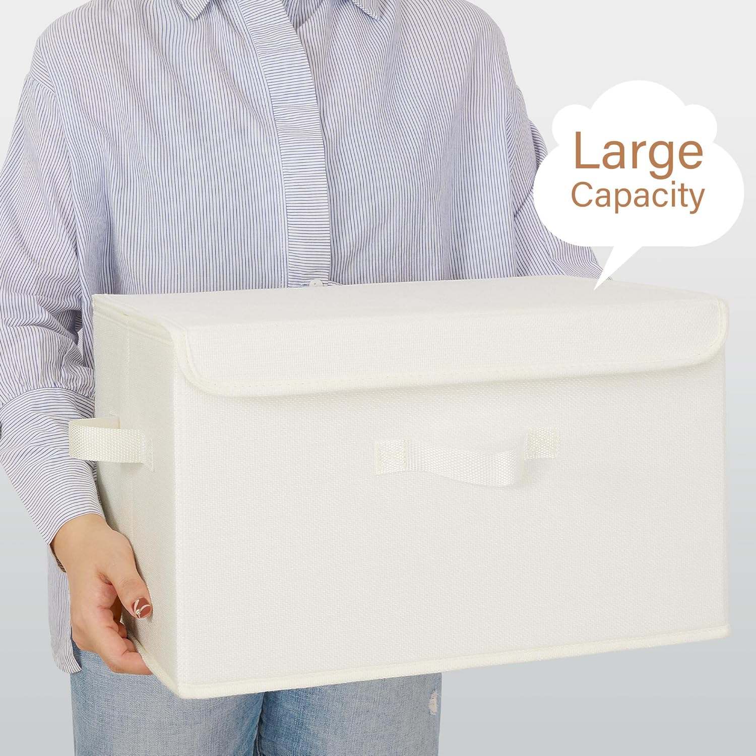 GRANNY SAYS Opbergboxen met Deksel, Pak van 2 Stoffen Opbergdozen met Deksels, Opbergbakken met Deksel, Kledingkast Organizer Opbergen en Organiseren, Opvouwbare Opbergdoos voor Kleding - Wit&Grijs